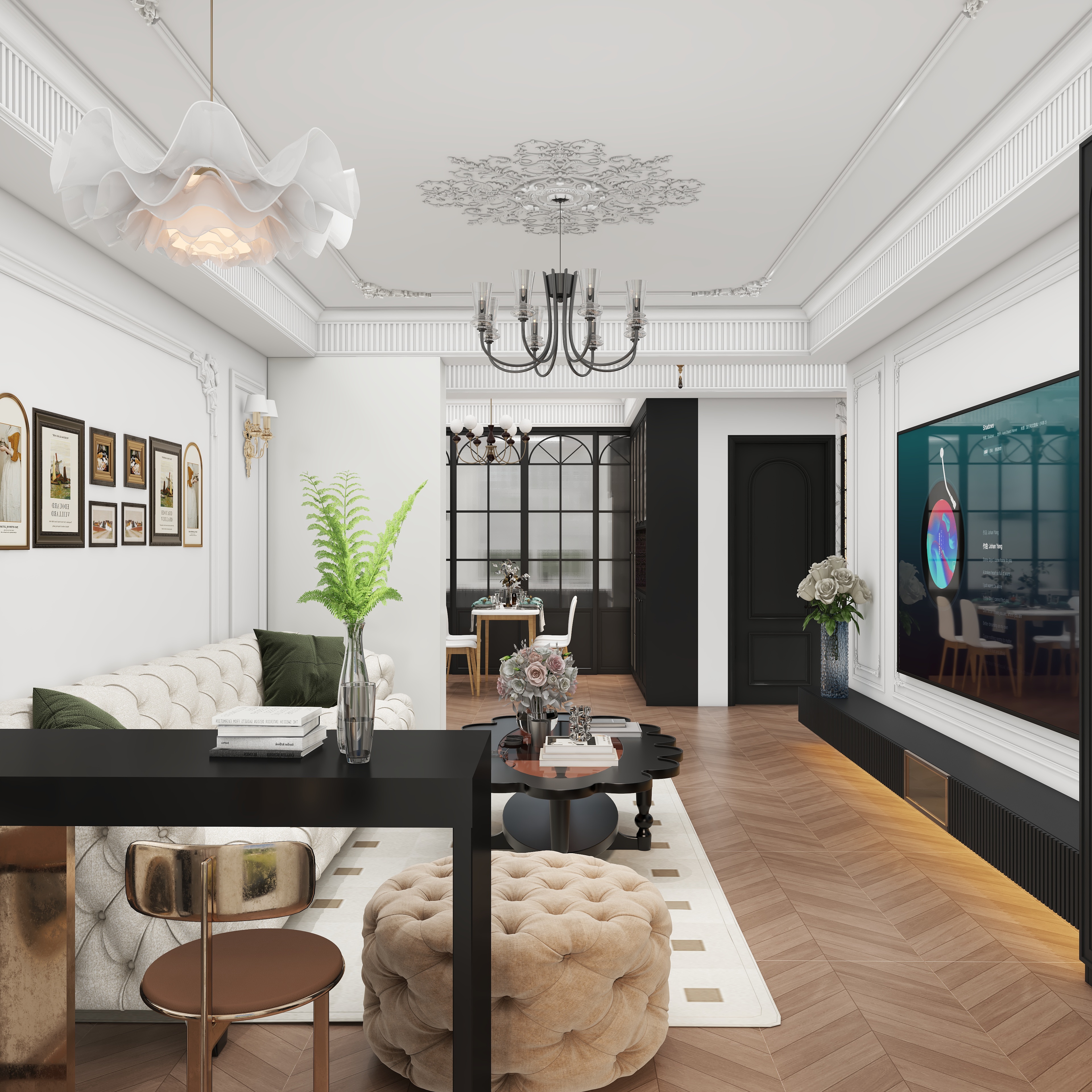 此效果图简单参考-天安大厦美式101㎡3室装修效果图