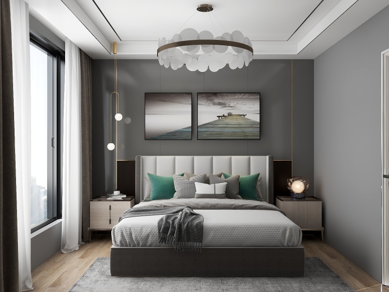 Modern Gray Bedroom with Functional Design