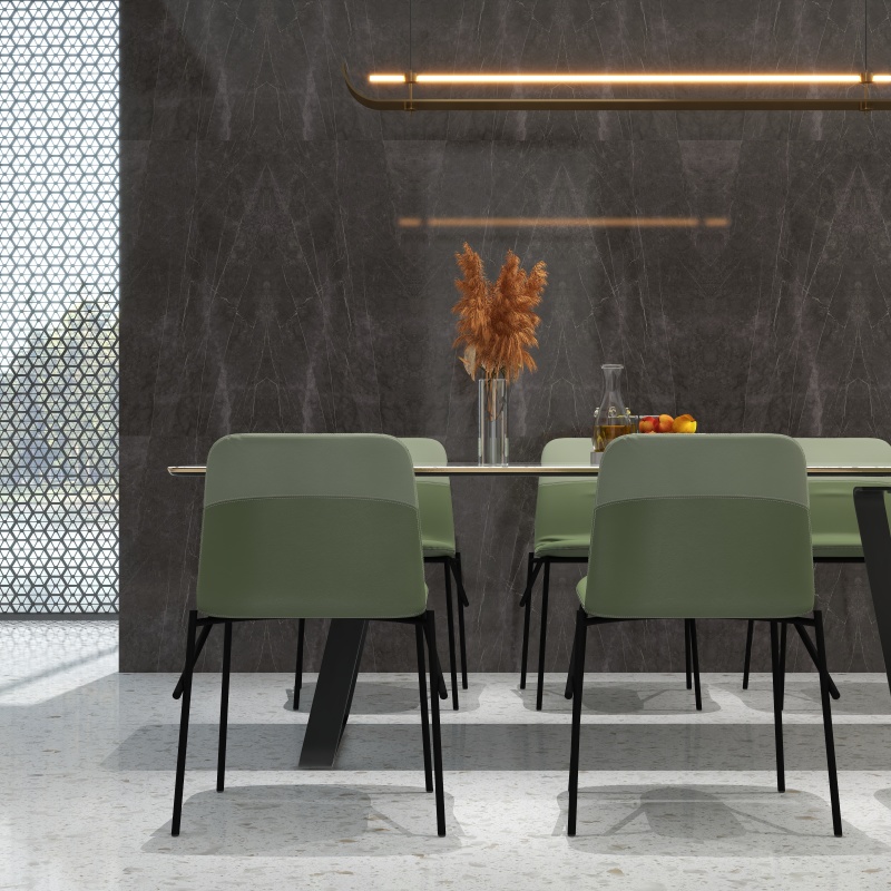 Modern Minimalist Dining Room with Green Accents