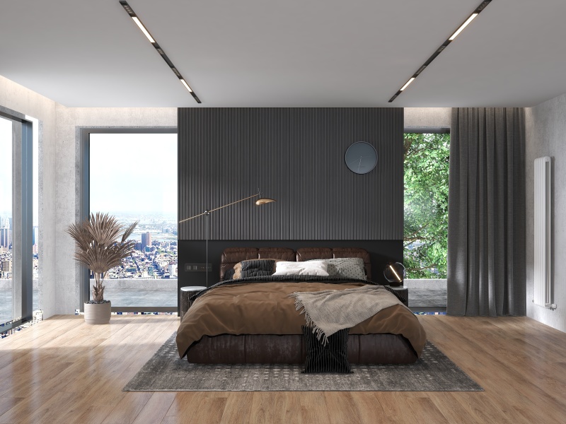 Modern Minimalist Bedroom with Brown Accents