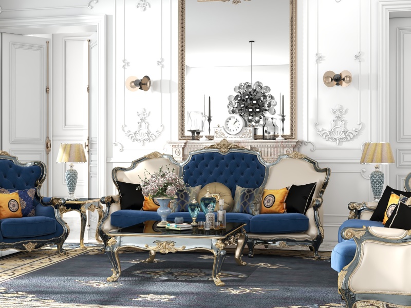 Elegant Blue-Orange Living Room Decor