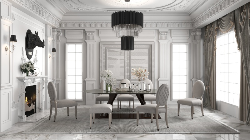 Elegant Transitional Dining Room with Black & White