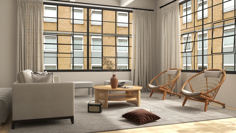 Minimalist Living Room with Wood Tones