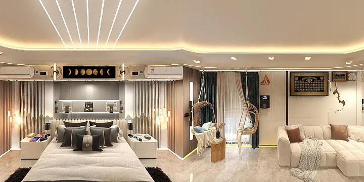 waniinadeem11的装修设计方案:Luxurious Modern Master Bedroom With Bathroom