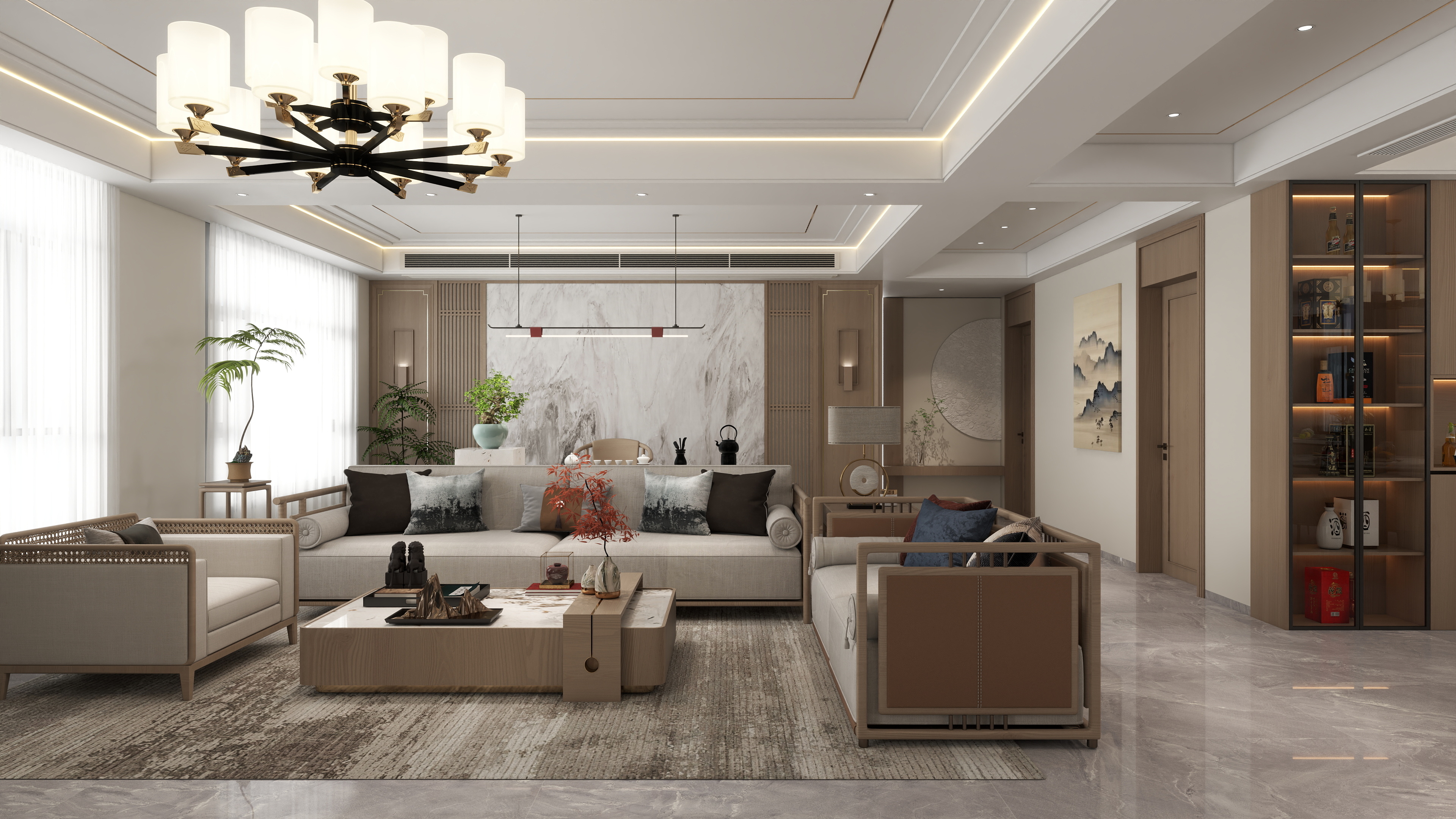 柒景设计-新中式效果图-装修设计方案