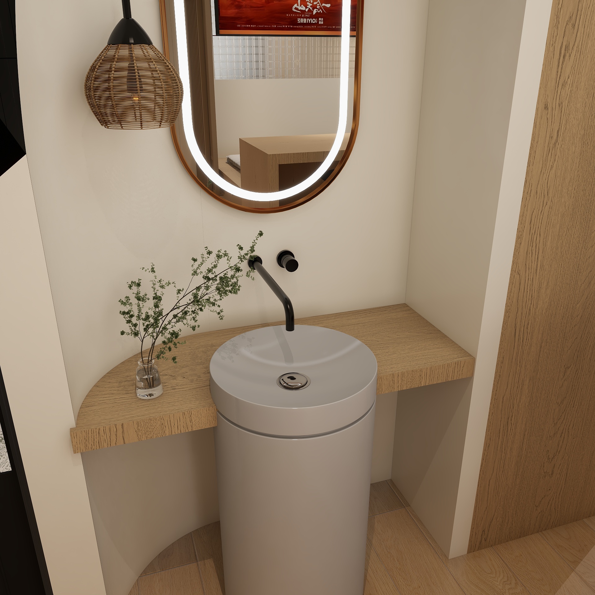 A周素人设计-47平一字型原木风装修效果图