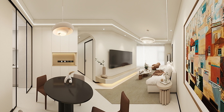 设计师赵鹏勇-保利海玥公馆奶油风效果图-装修设计方案