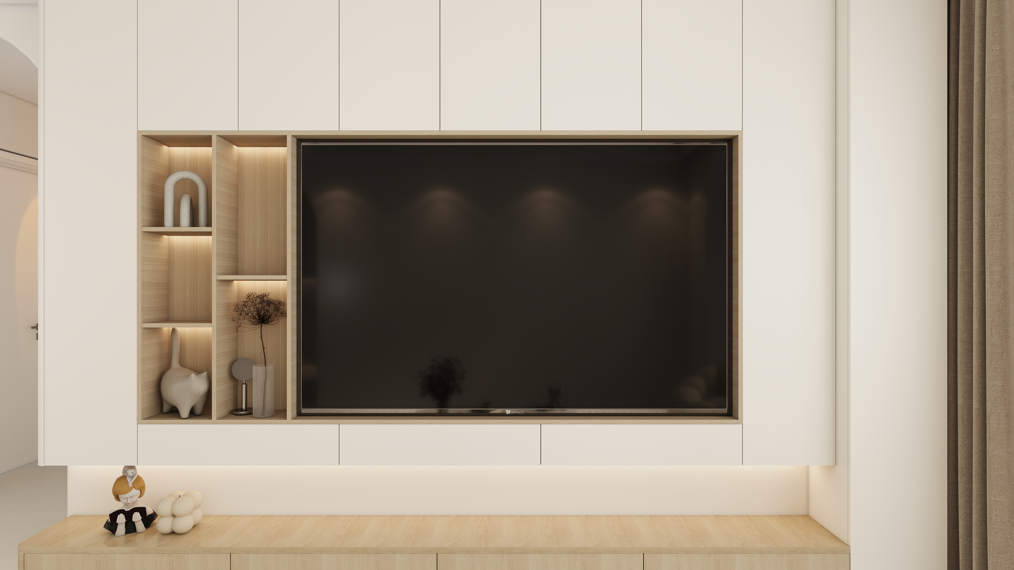 全景720效果图--现代奶油风-107㎡3室装修效果图