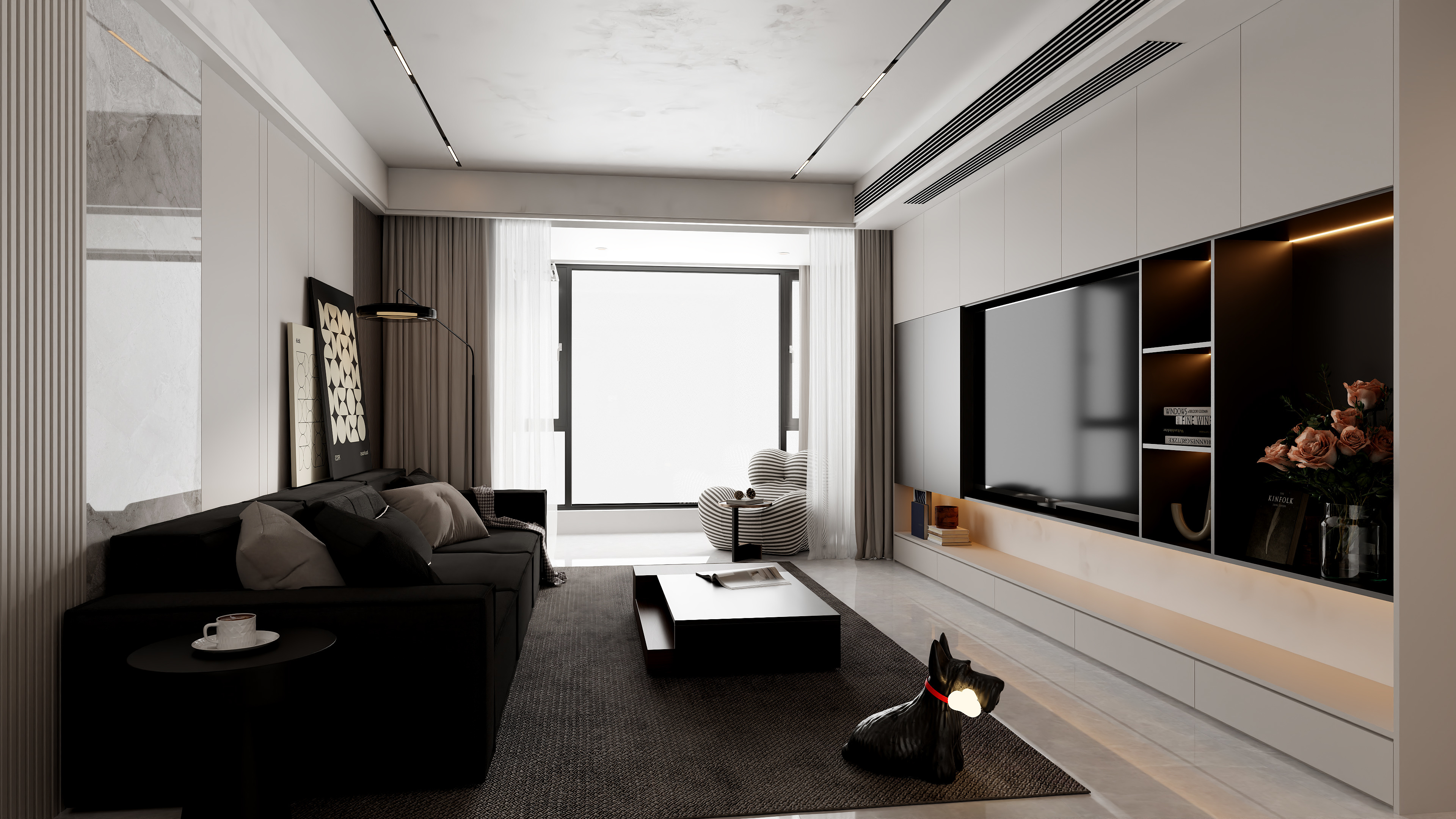 一栗设计工作室-106平米黑白灰现代风格-装修设计方案