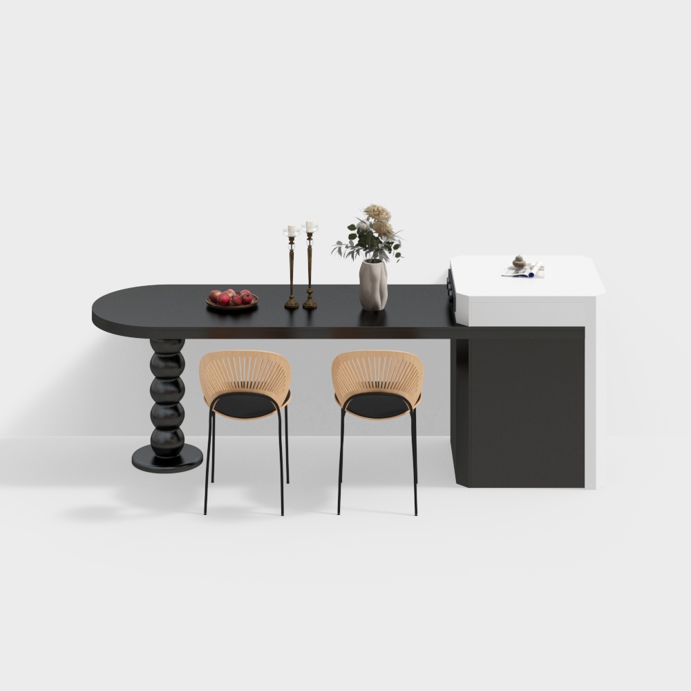 法式复古餐桌椅组合3D模型
