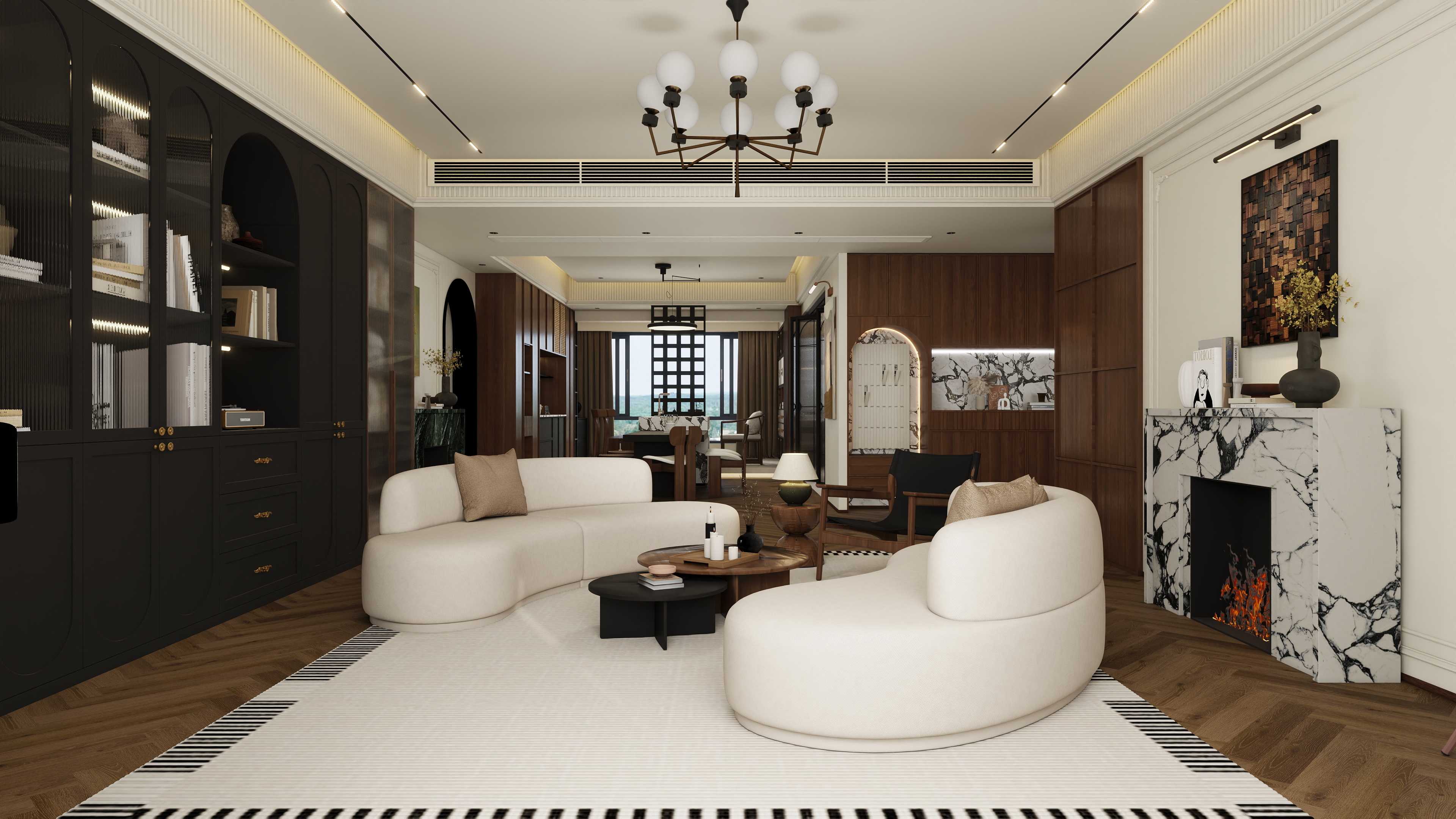 张煜强煜境设计-279平米中古奶油大平层装修效果图