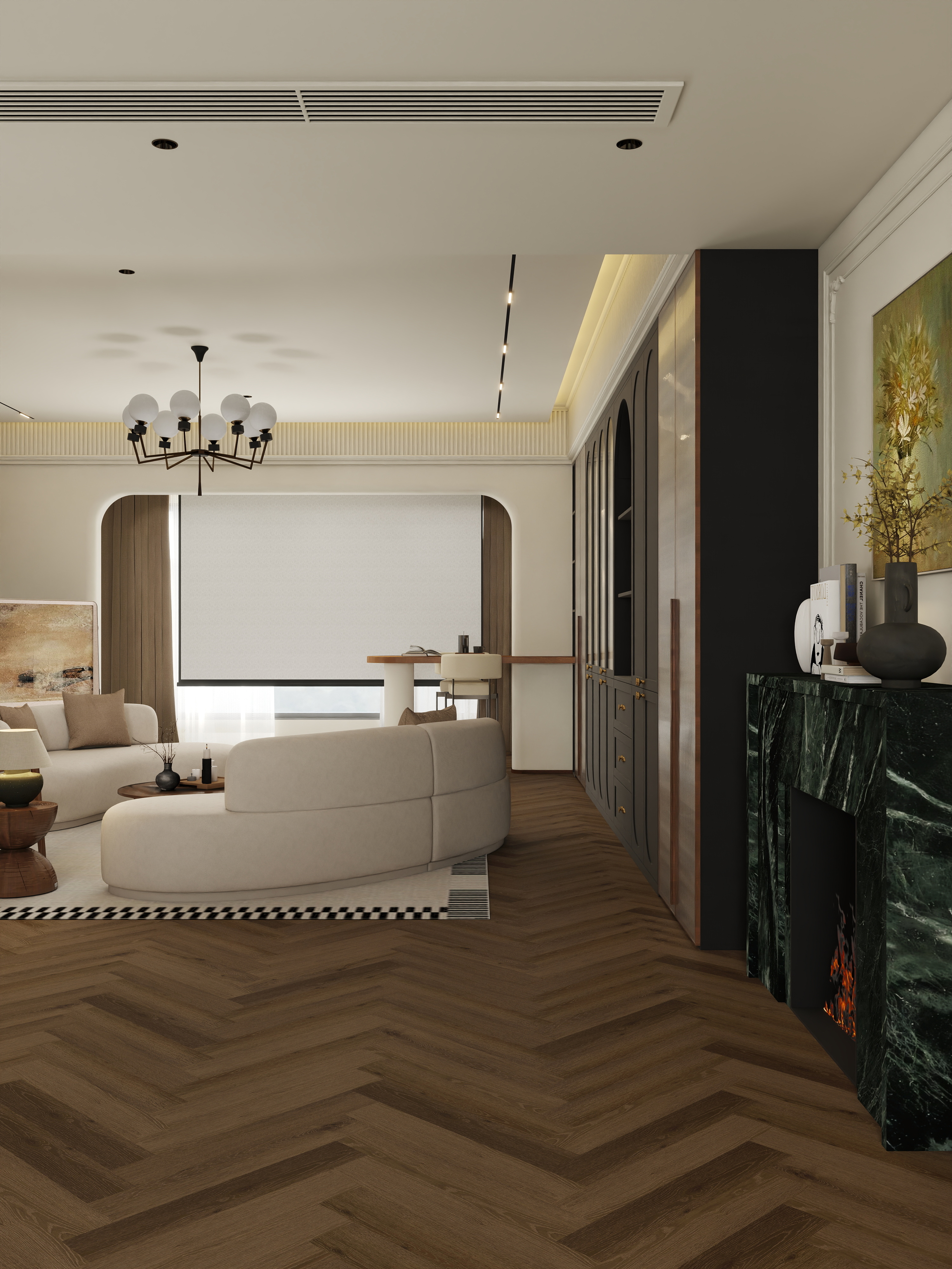 张煜强煜境设计-279平米中古奶油大平层装修效果图