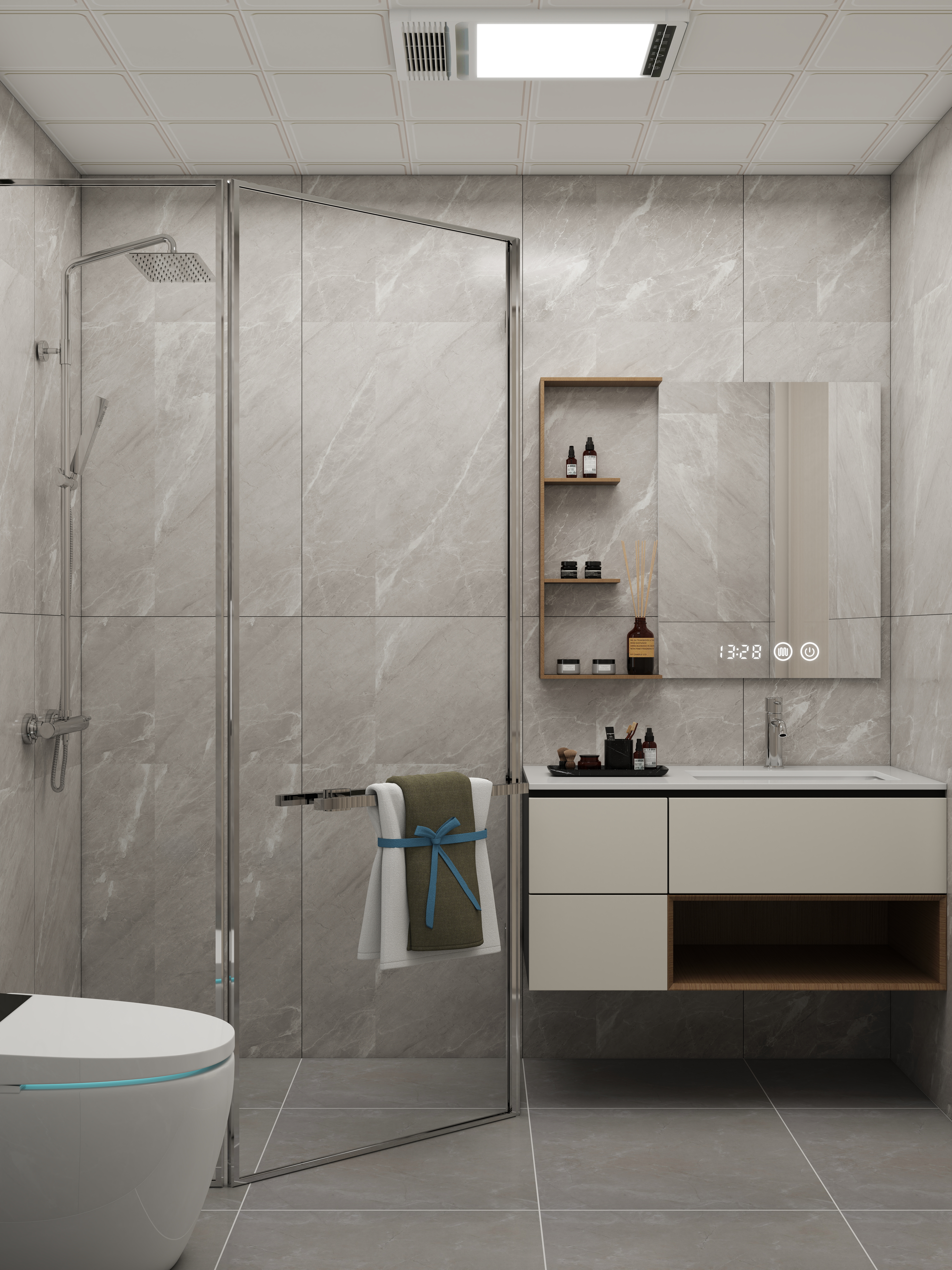 壹诺设计工作室-113㎡3室-奶油风一层卫生间装修效果图第1张