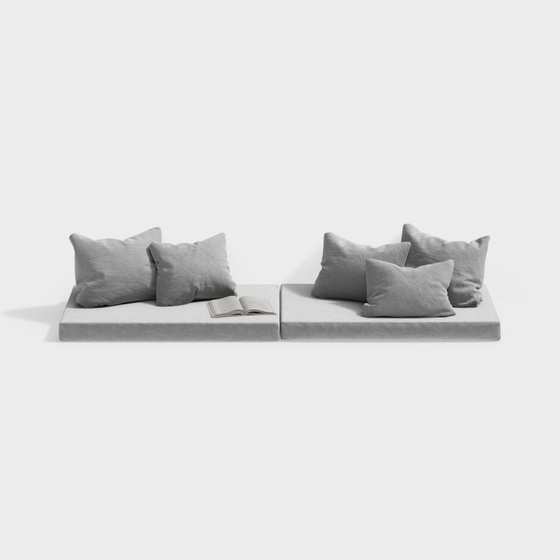 Modern Multi-Person Window Sill Pillow 3D Model in Gray