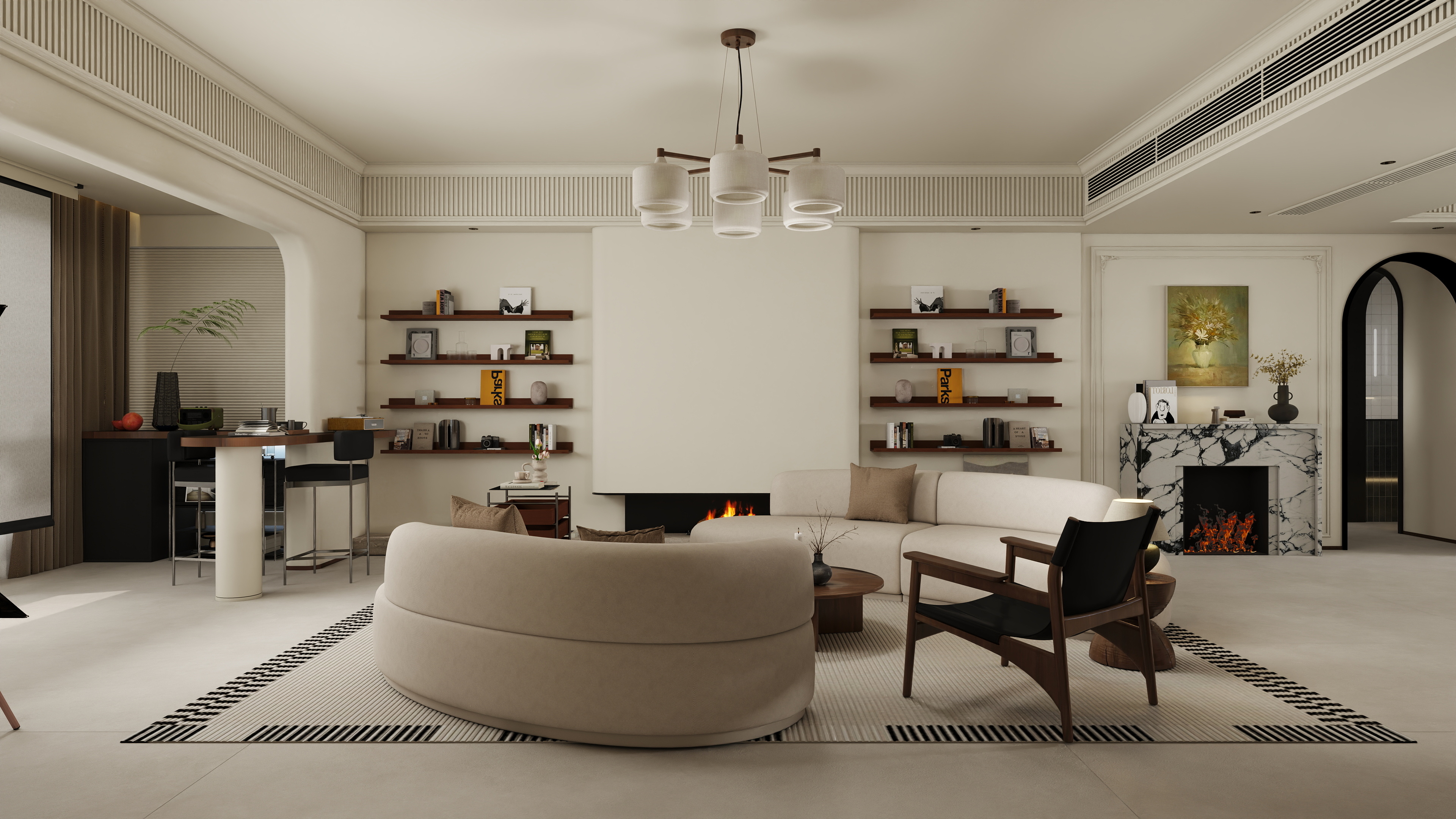 张煜强煜境设计-盛世名门中古奶油279㎡6室装修效果图