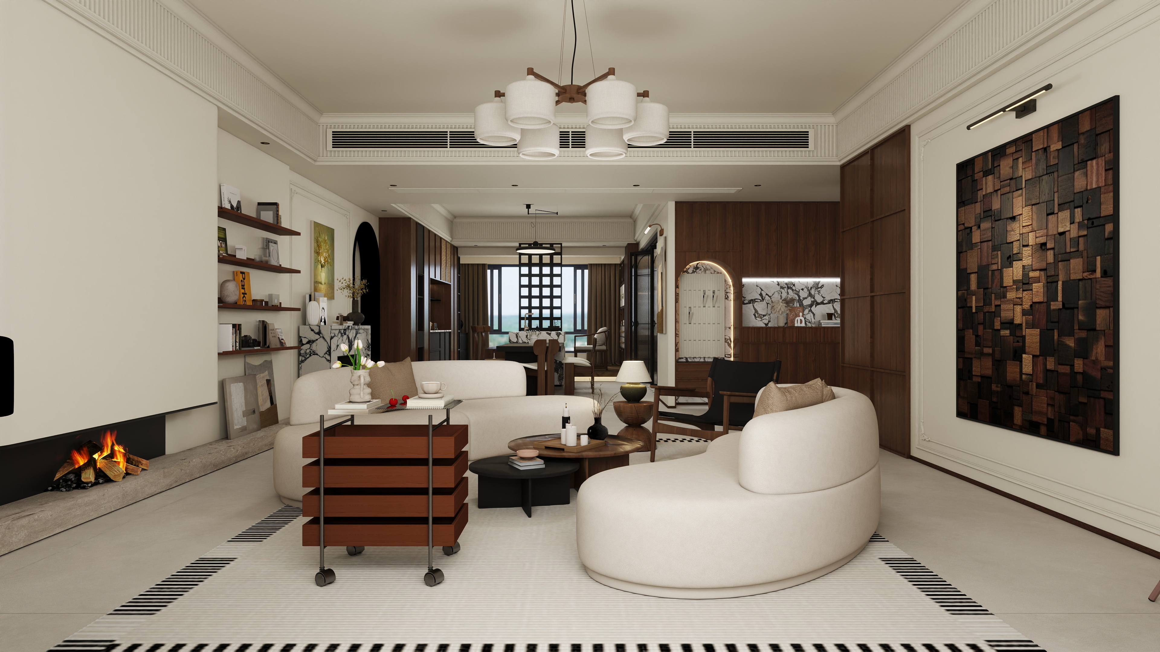 张煜强煜境设计-盛世名门中古奶油279㎡6室装修效果图