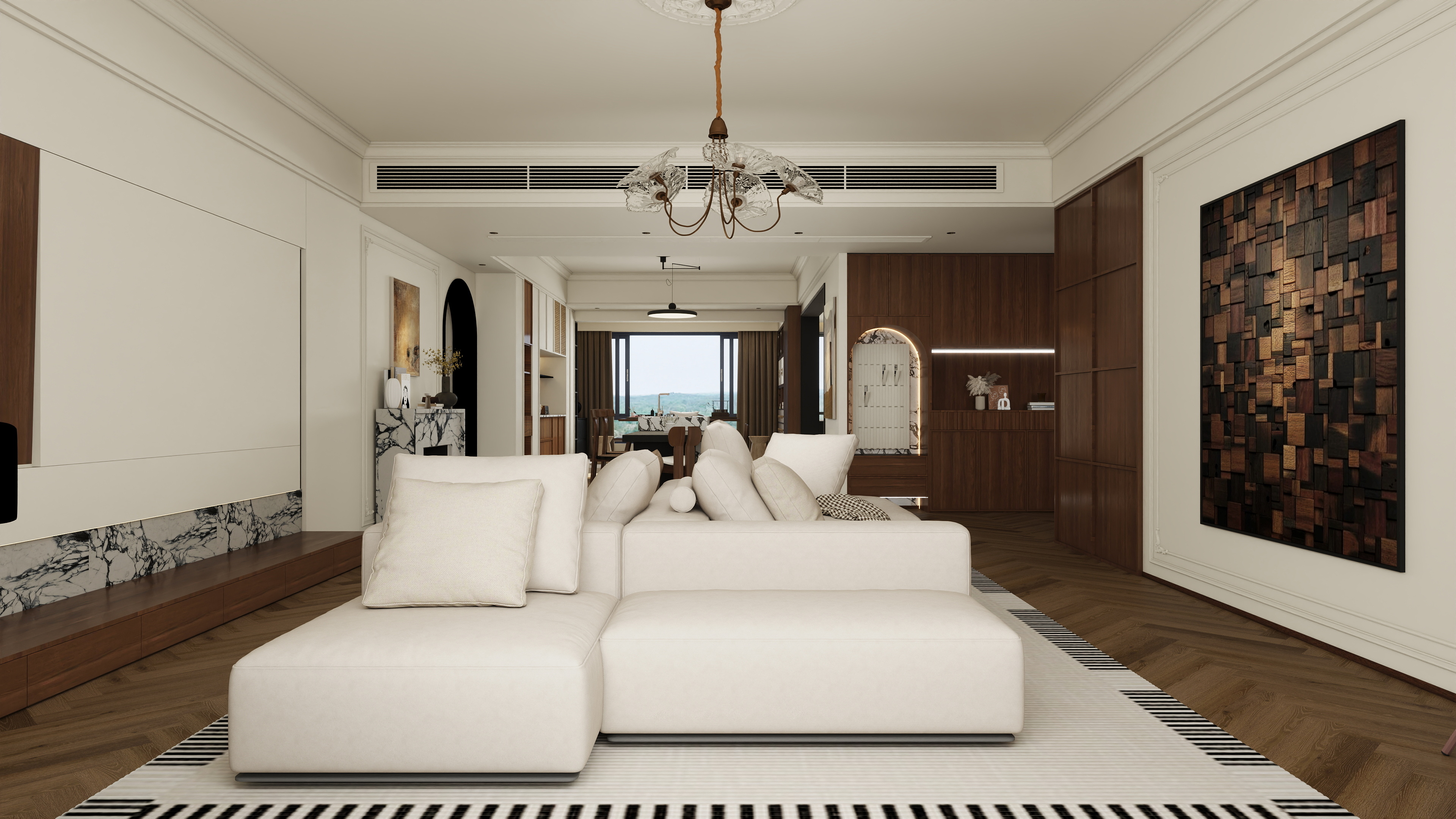 张煜强煜境设计-盛世名门中古奶油279㎡6室装修效果图