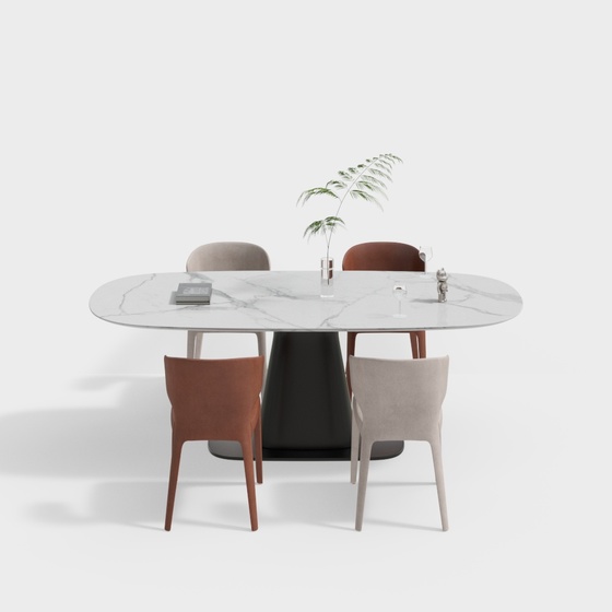 Modern Style Dining Table 3D Model in Brown Finish