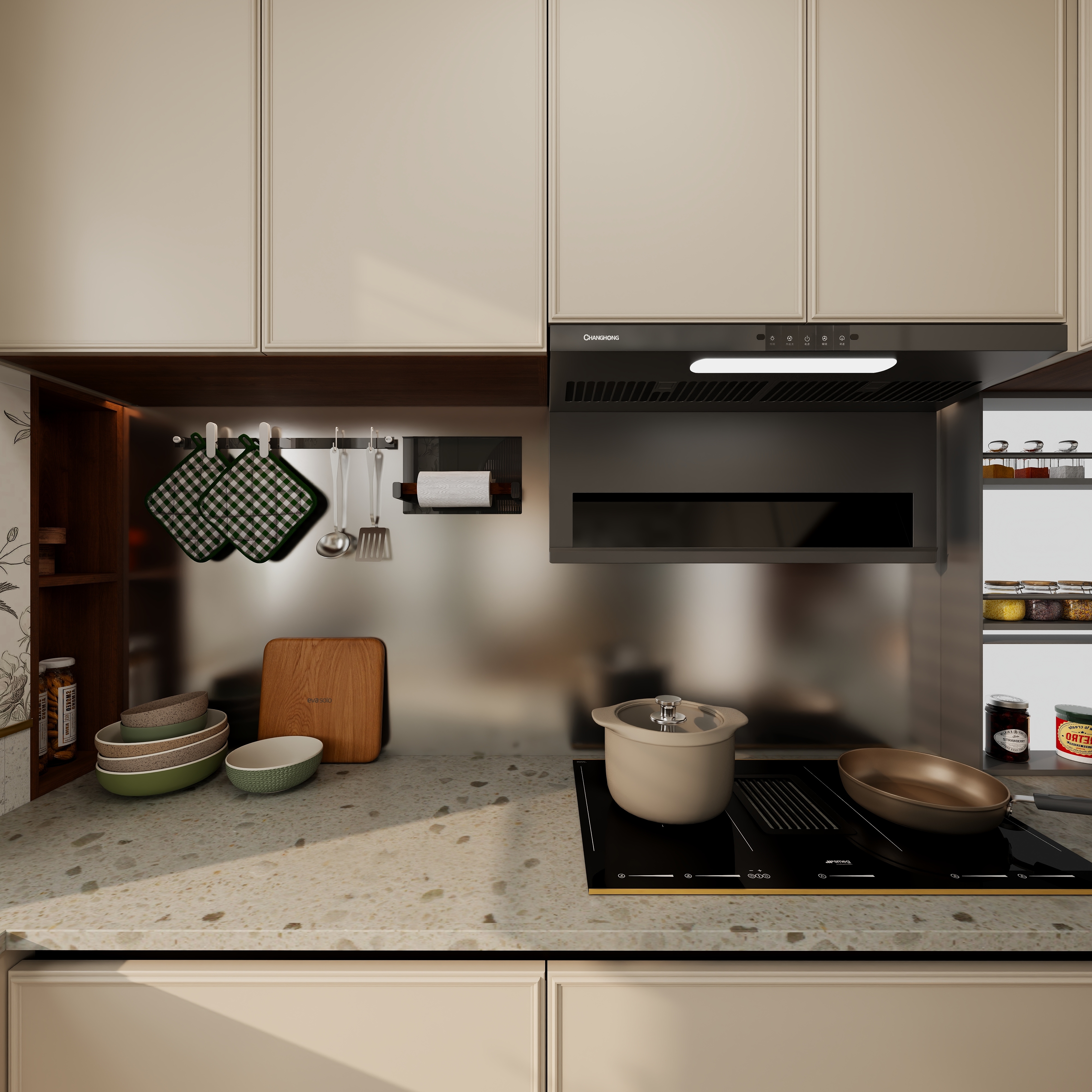 点点设计.-全友全屋定制387-古韵绿+黑莓色一层厨房装修效果图第4张