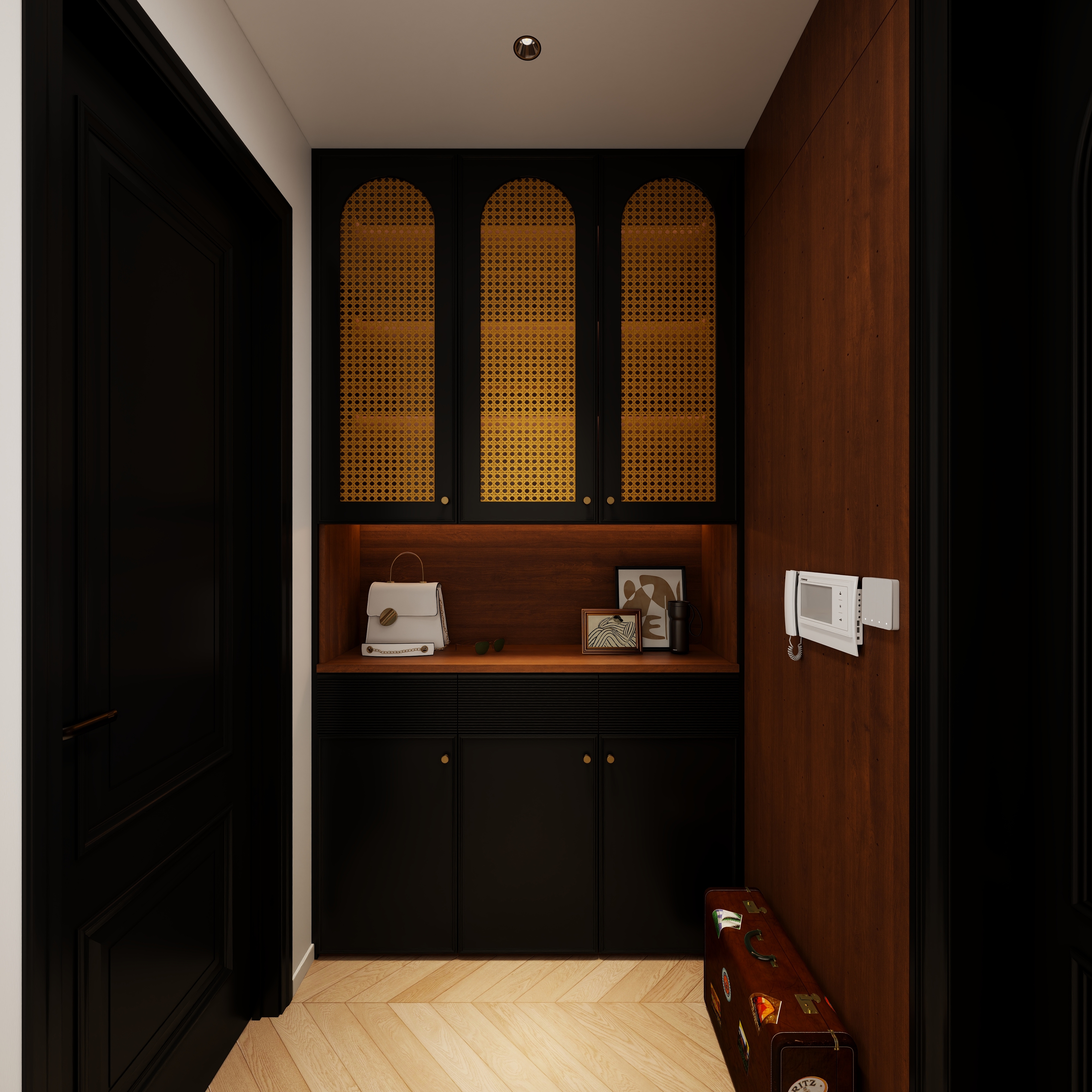 点点设计.-全友全屋定制387-古韵绿+黑莓色一层门厅装修效果图第3张