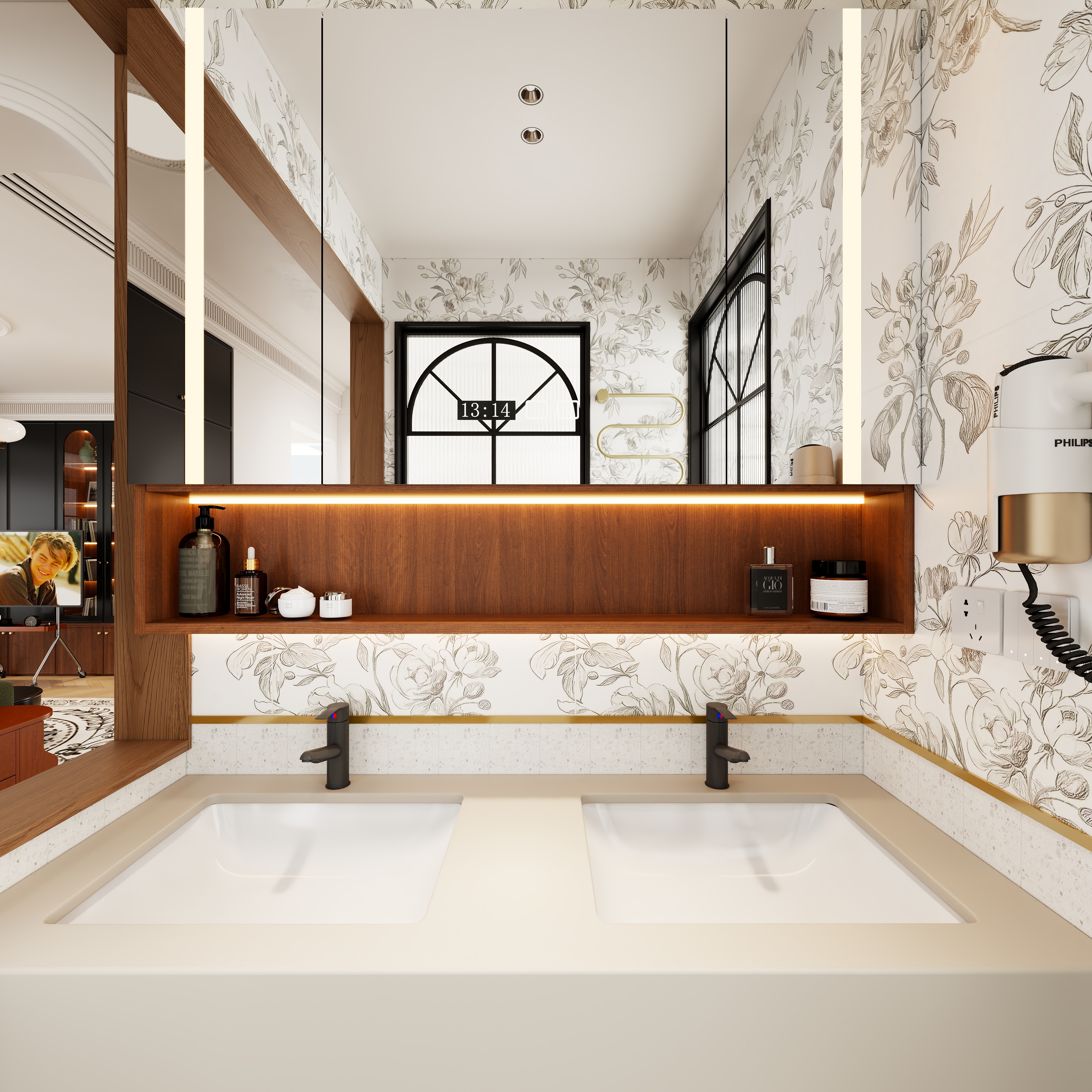 点点设计.-全友全屋定制387-古韵绿+黑莓色一层干区装修效果图第3张