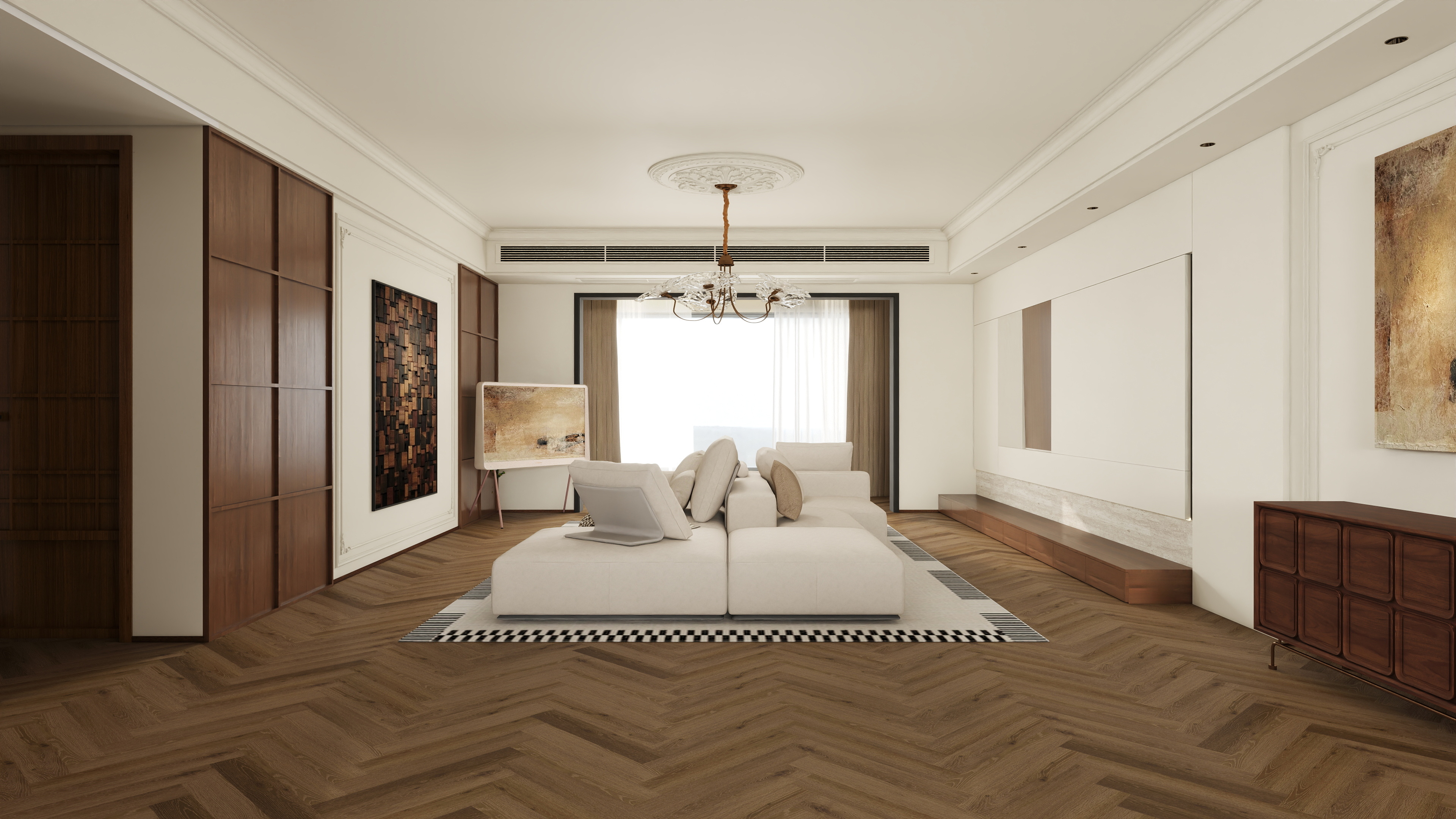 张煜强煜境设计-盛世名门中古奶油279㎡6室装修效果图