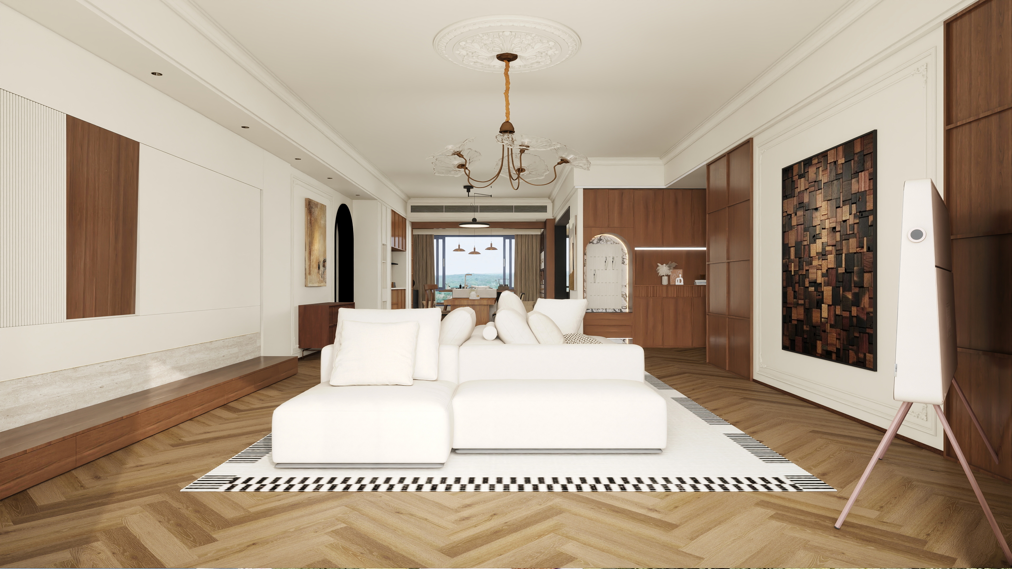 张煜强煜境设计-盛世名门中古奶油279㎡6室装修效果图