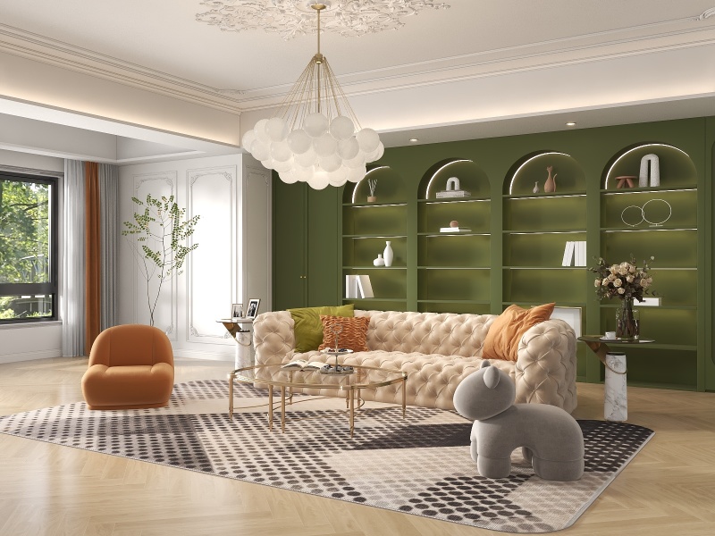 Modern-Classical Living Room with Green Accents