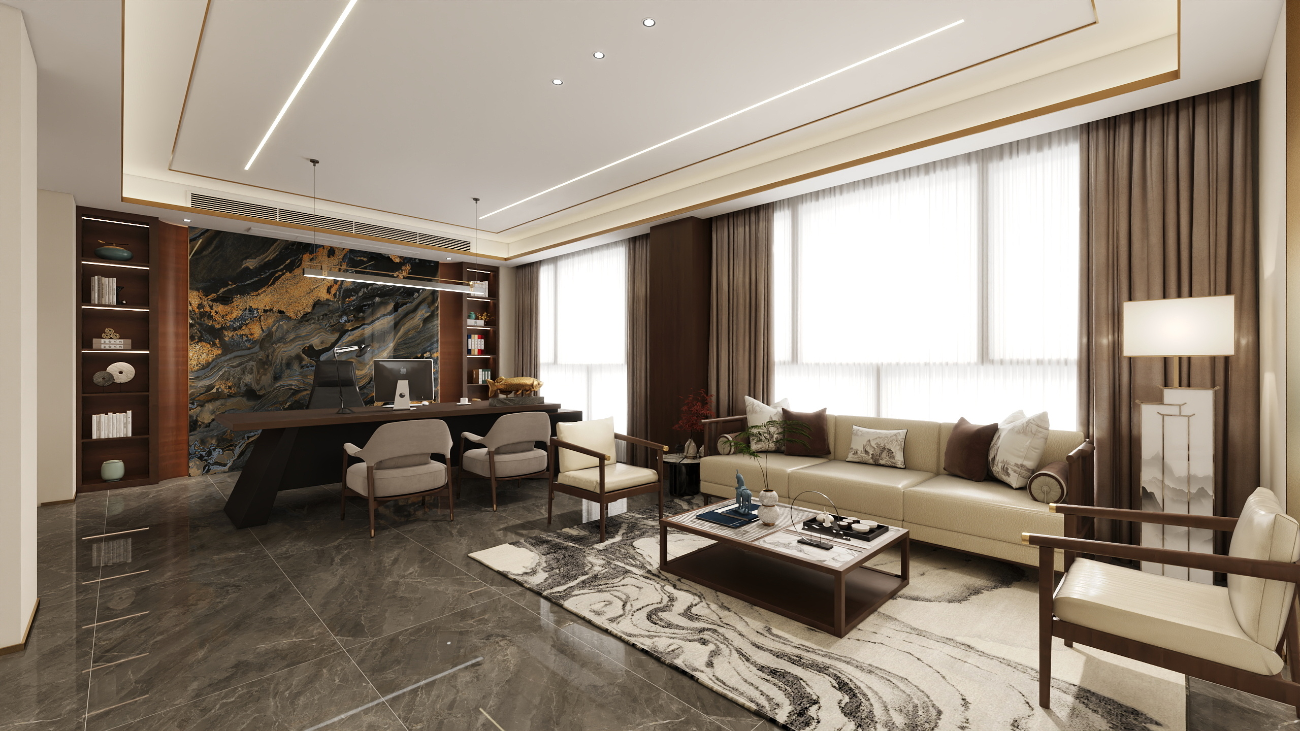 千景室内设计工作室-新中式300平方办公室-装修设计方案