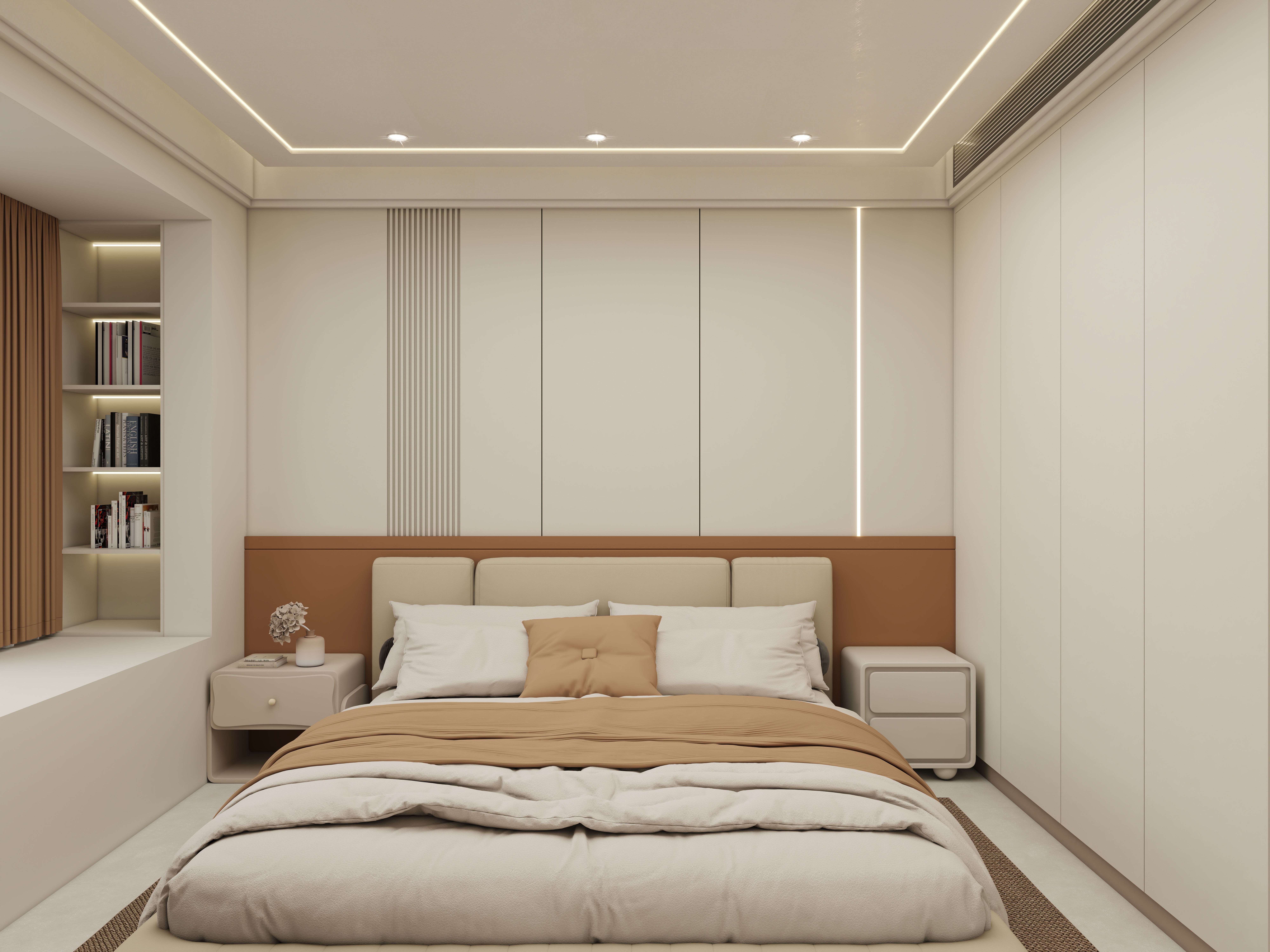 壹诺设计工作室-113㎡3室-奶油风一层主卧装修效果图第1张