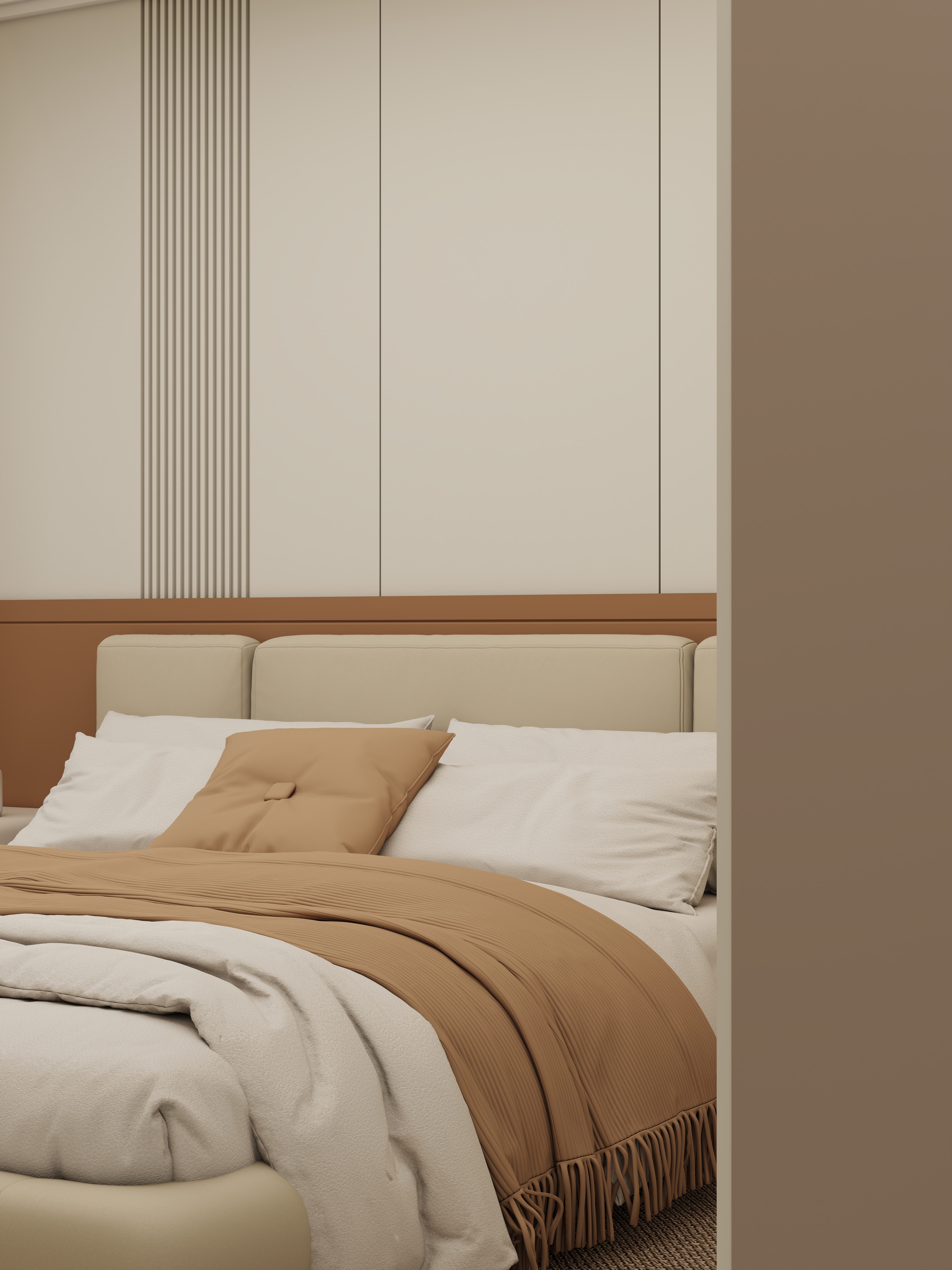 壹诺设计工作室-113㎡3室-奶油风一层主卧装修效果图第2张