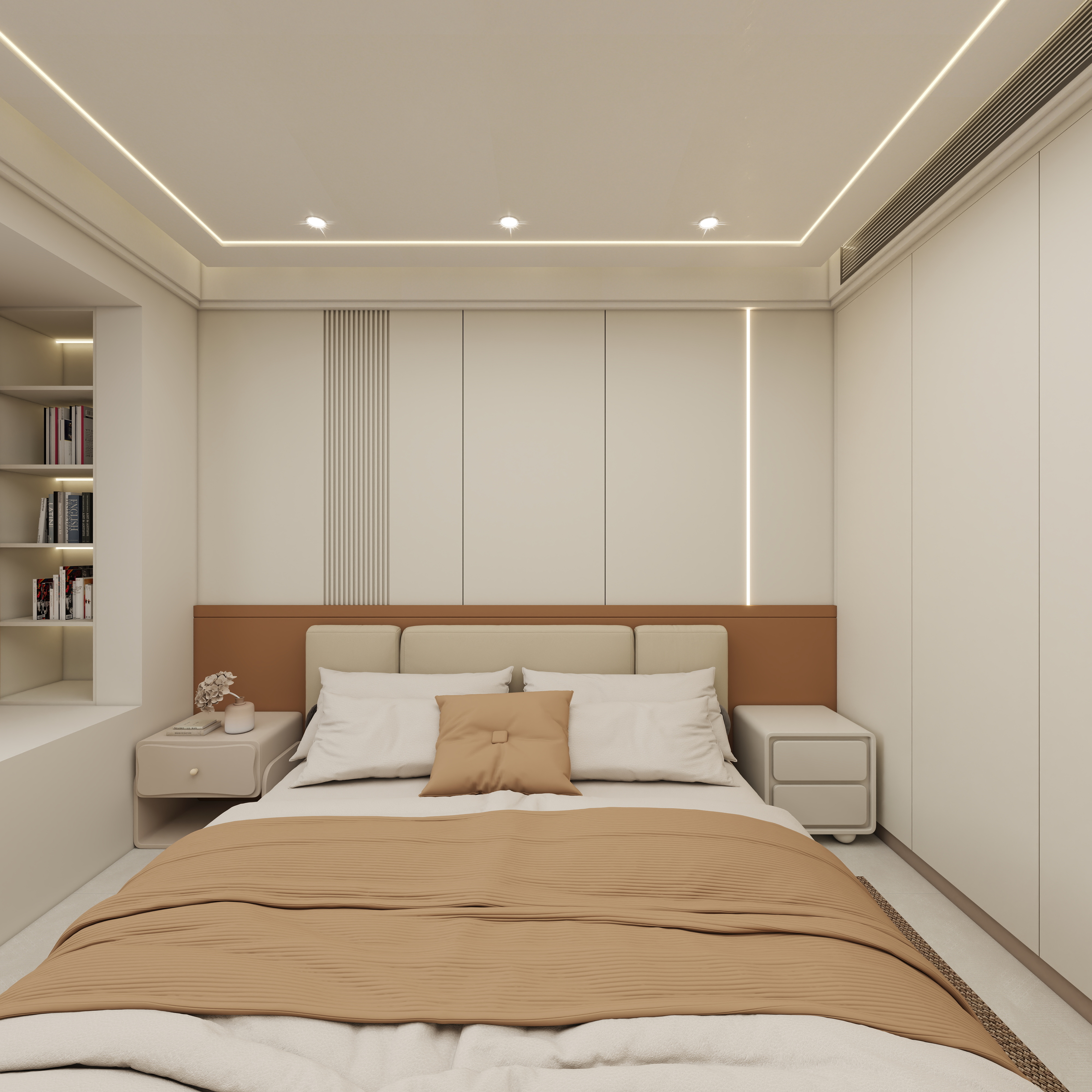 壹诺设计工作室-113㎡3室-奶油风一层主卧装修效果图第4张