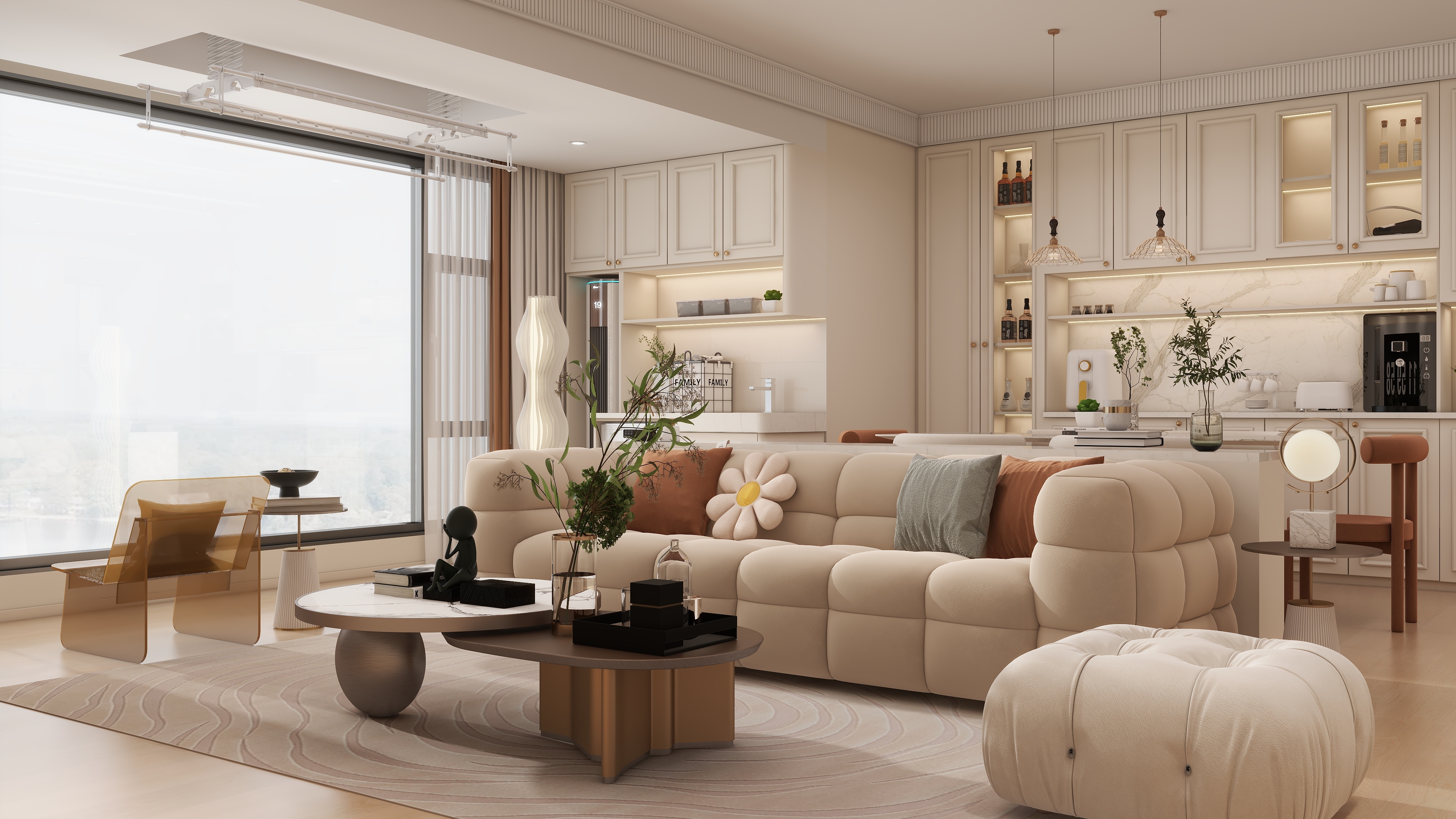 庄育霖-茶花印象140平方法式奶油风四室装修效果图