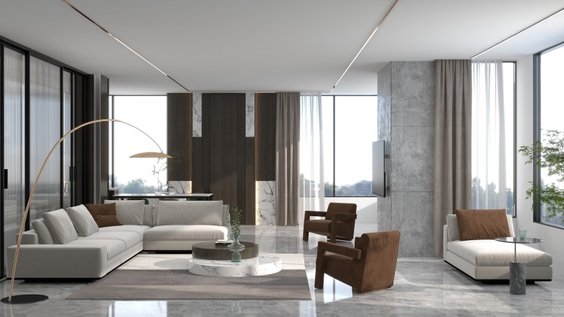 Modern Minimalist Living Room with Gray Tone
