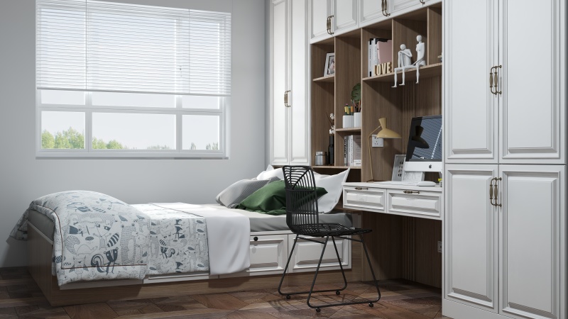 Modern Minimalist Bedroom with White and Wood Tones