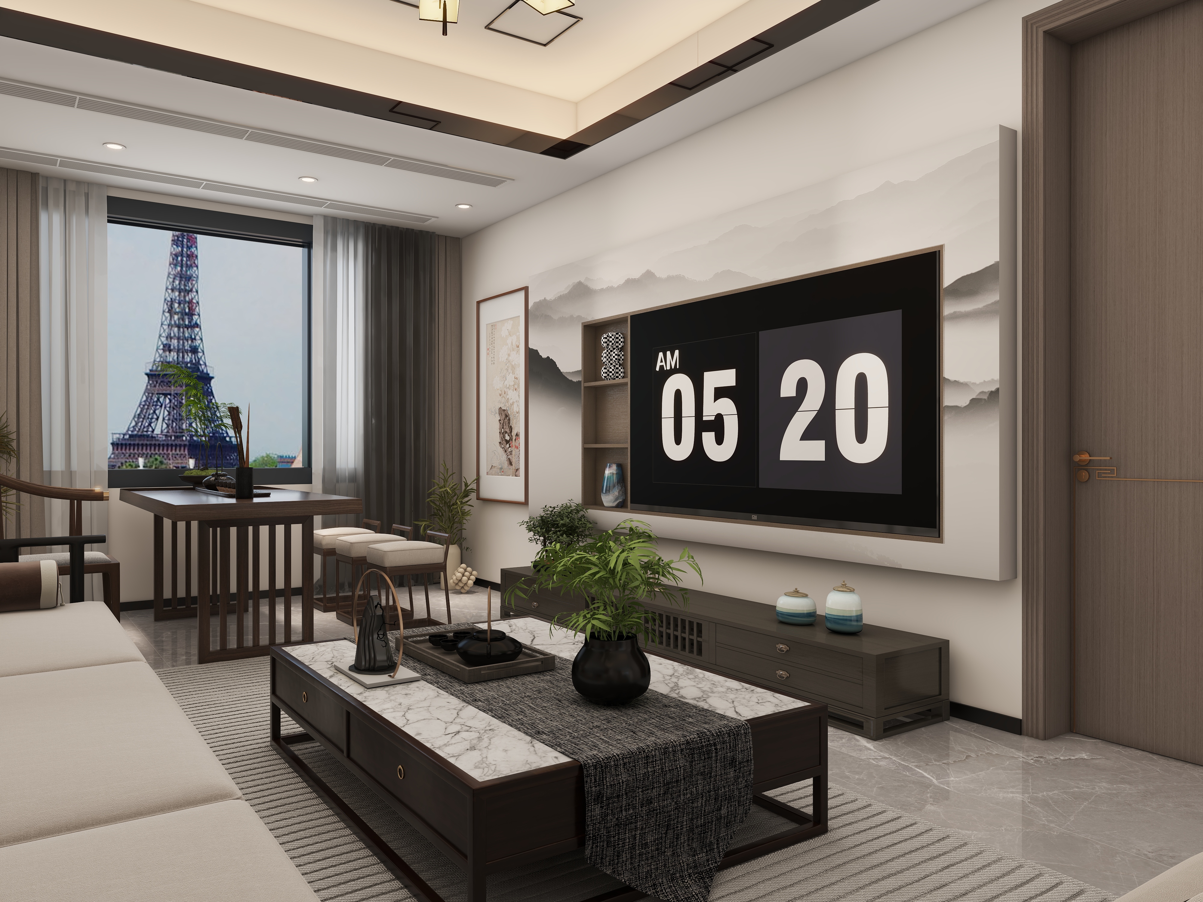 1gDKR-3F现代2F新中装修效果图