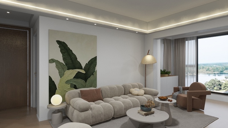 Modern Creamy Living Room with Nature Touches
