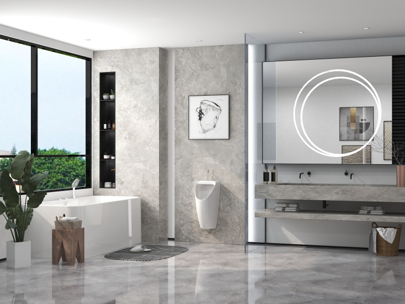 Modern Gray Bathroom with Natural Light