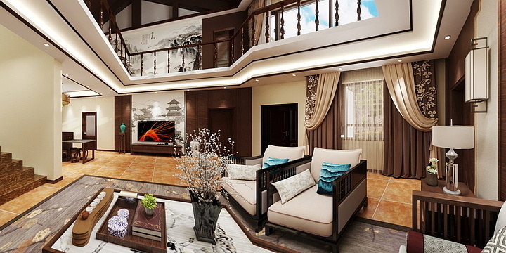 琦钧-沈阳王士兰社区效果图-中式风格-装修设计方案