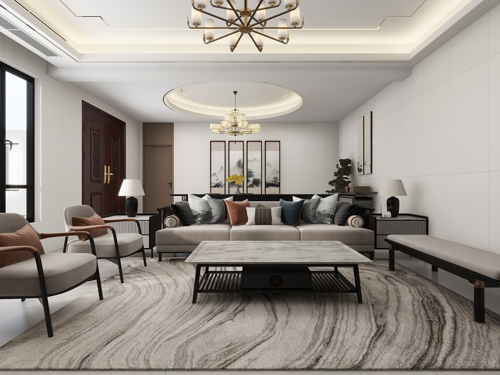 李青越-260平方新中式六居室装修效果图