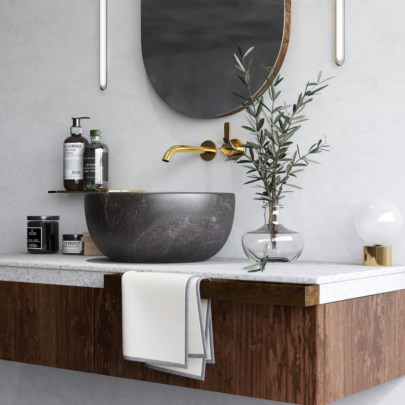 Modern Minimalist Bathroom Vanity with Gold Accents