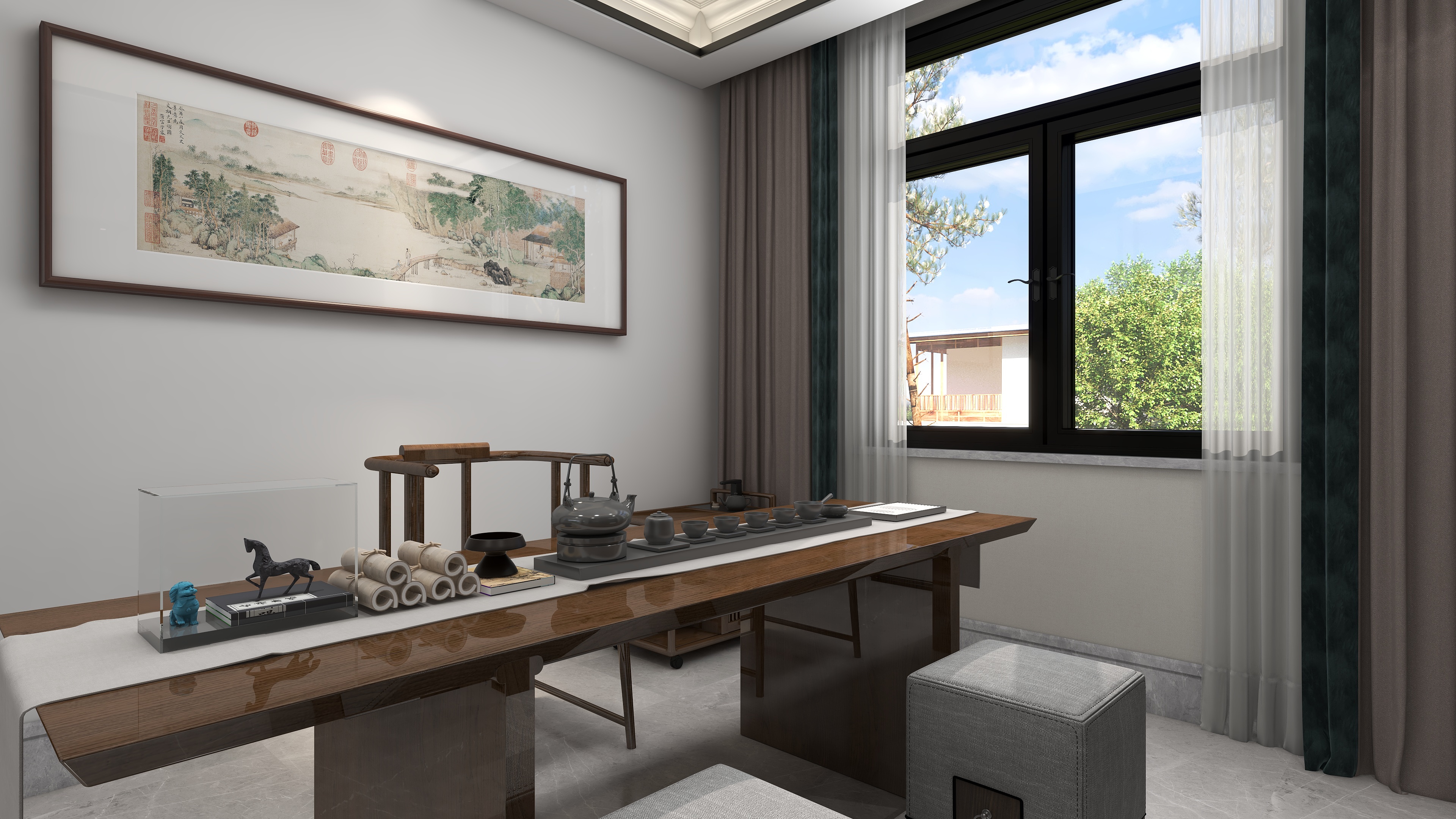 艾佳云-空间设计-自建别墅93㎡新中式风格装修效果图