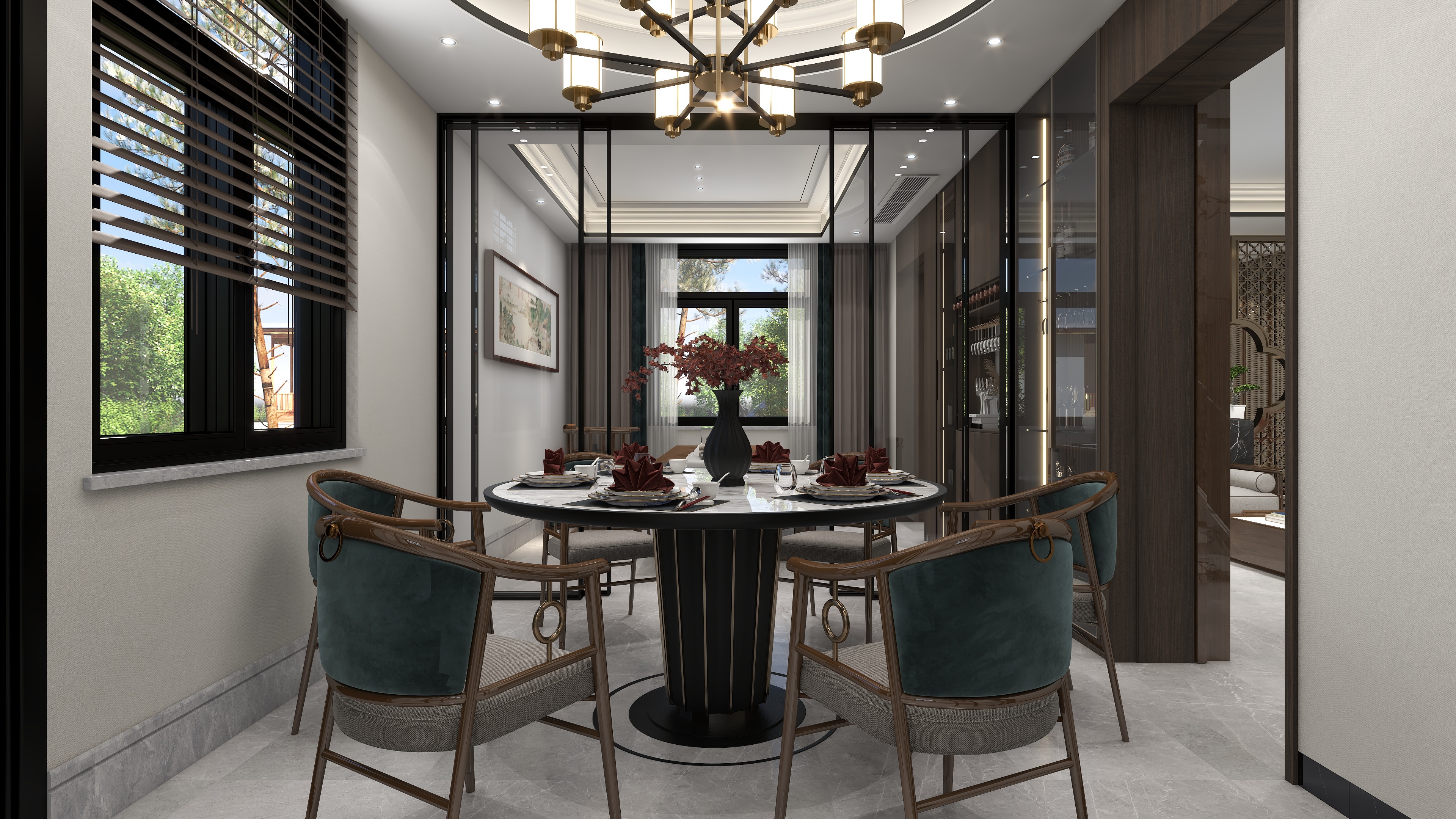 艾佳云-空间设计-自建别墅93㎡新中式风格装修效果图