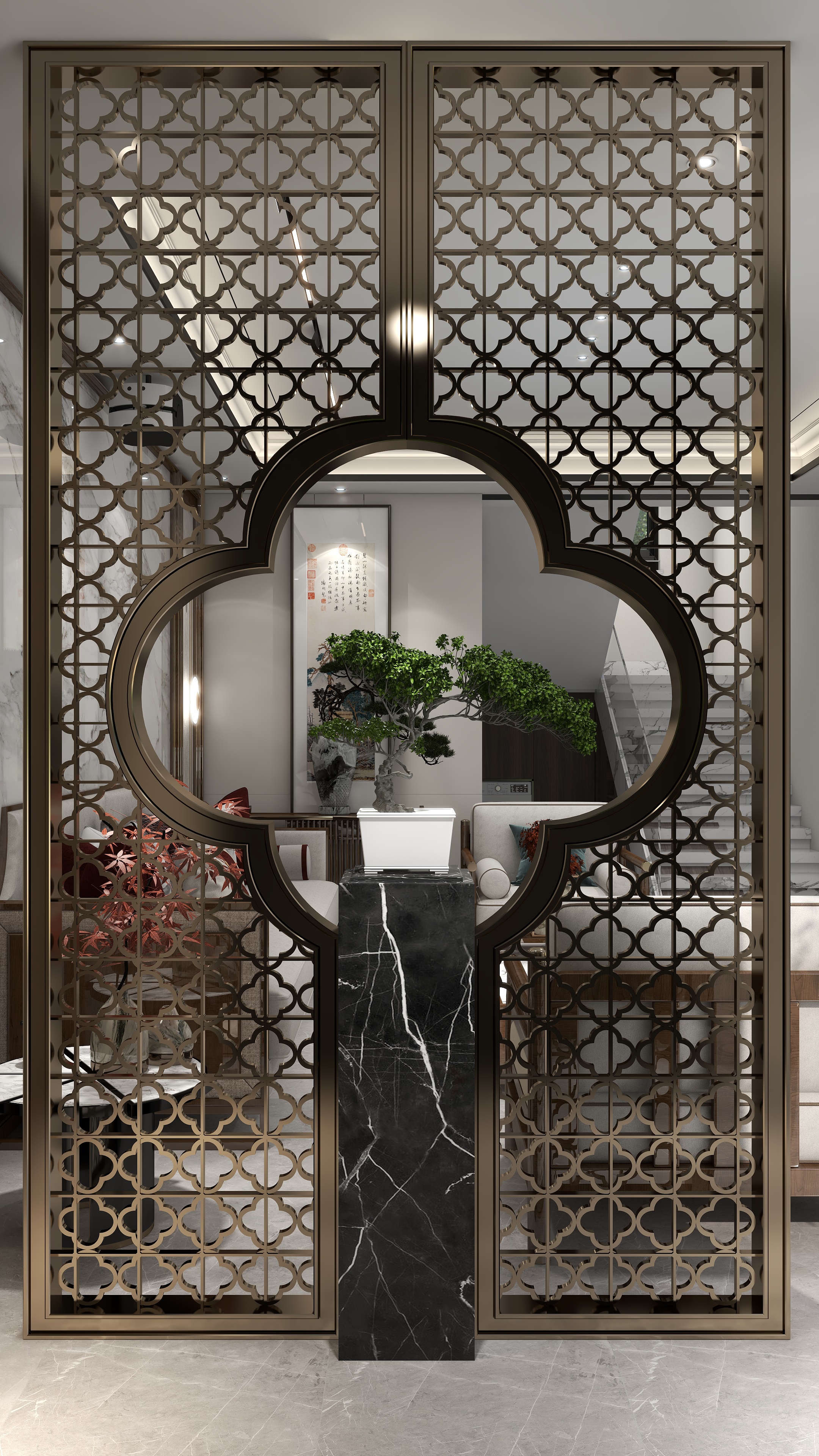 艾佳云-空间设计-自建别墅93㎡新中式风格装修效果图