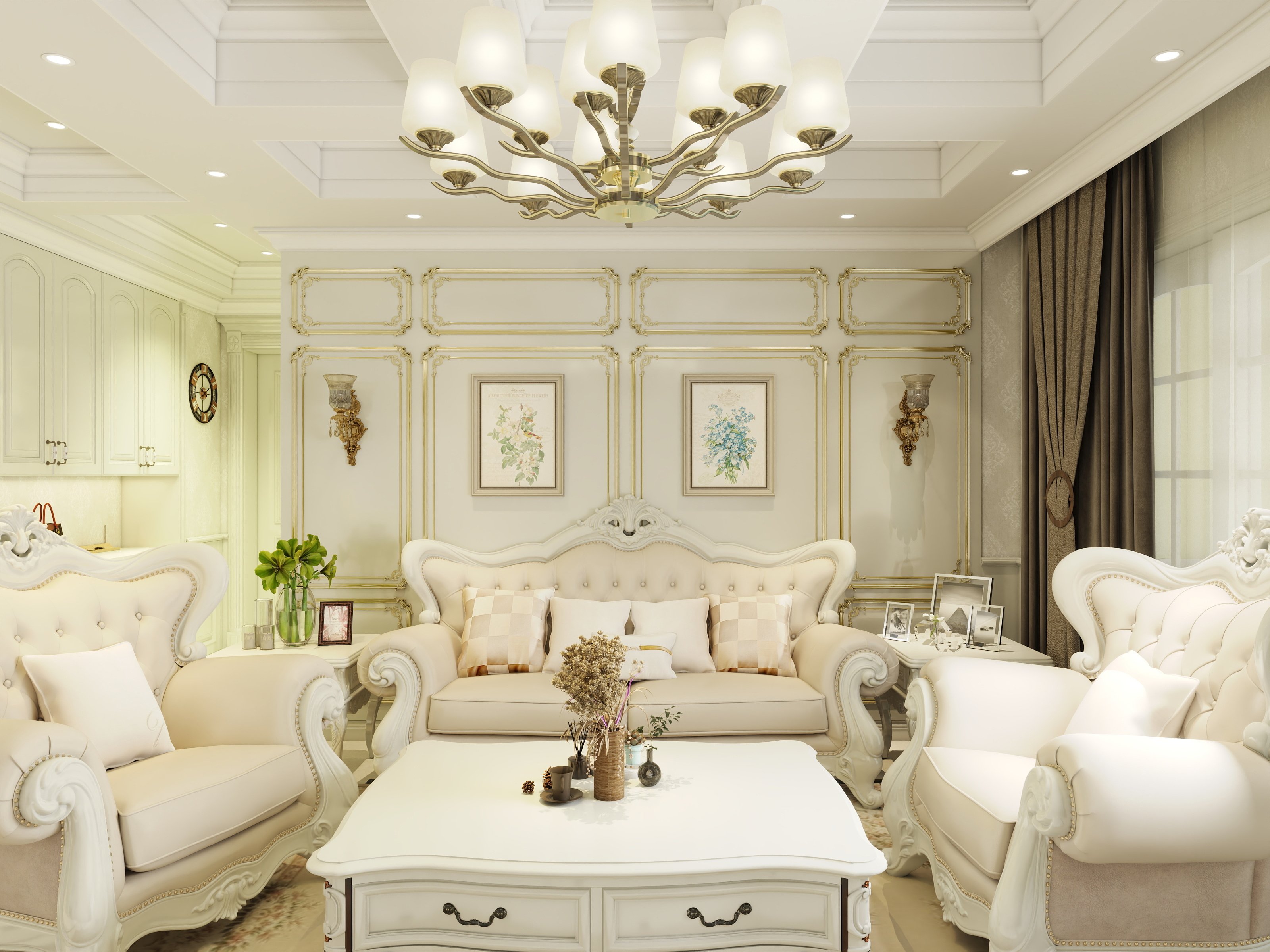 腾锋工作室-125平方3室美式风格装修效果图