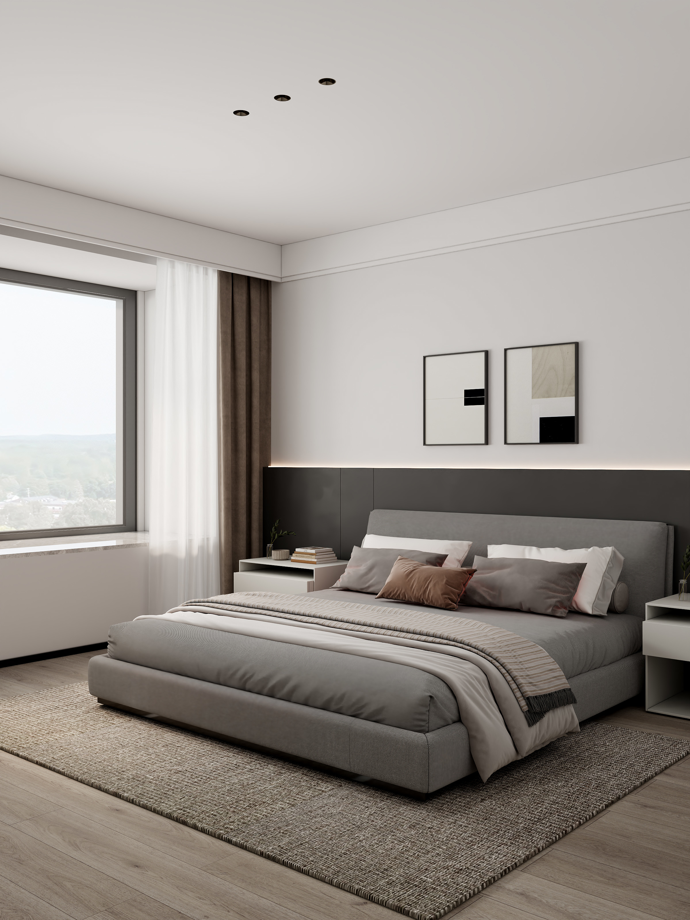 沐光|知行视觉设计工作室-阿东-沁园-极简黑白灰装修效果图