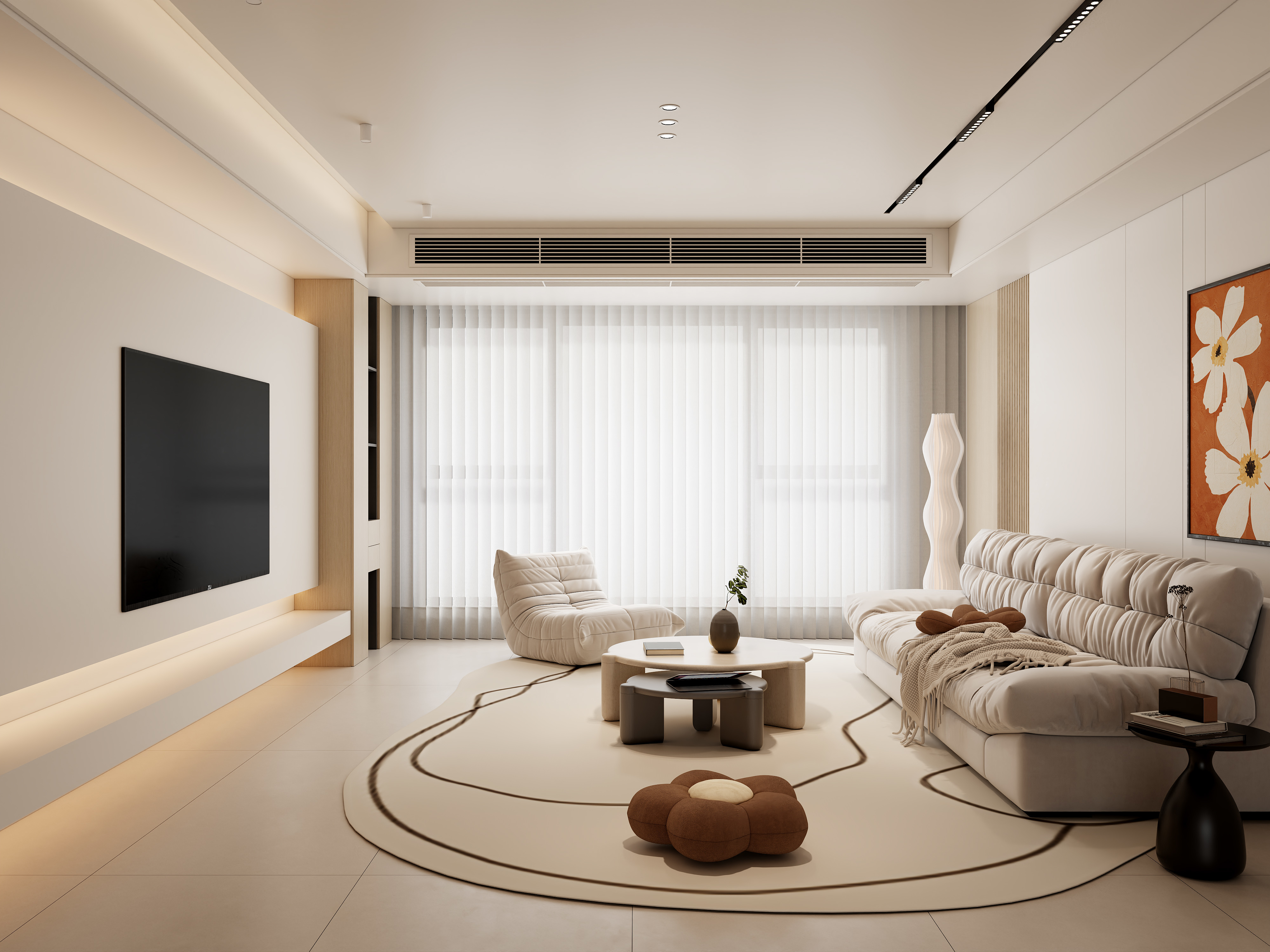 室内设计师Mr徐-现代奶油客厅-装修设计方案