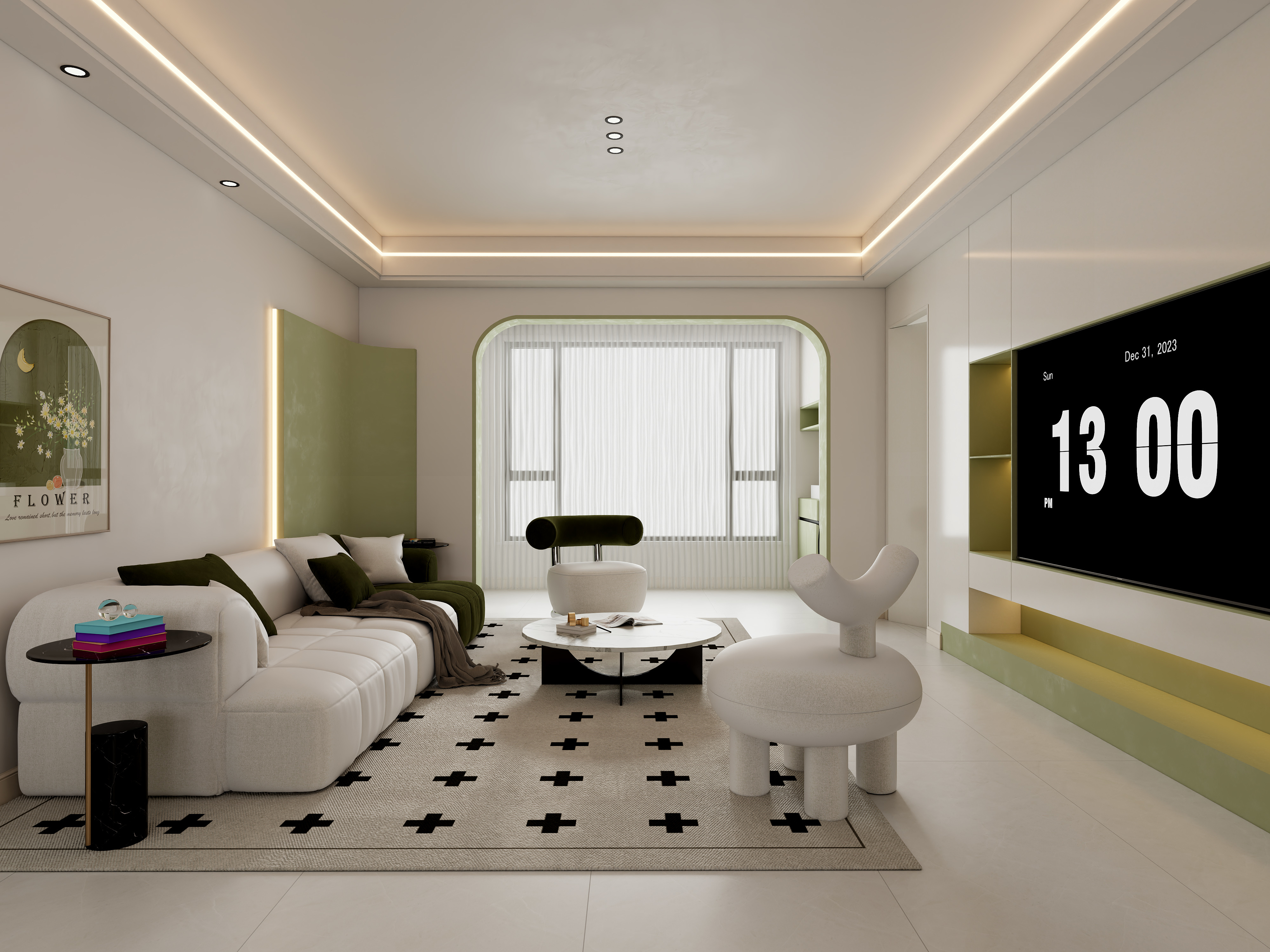 设计BAIGE-90平奶油绿色两居室-装修设计方案