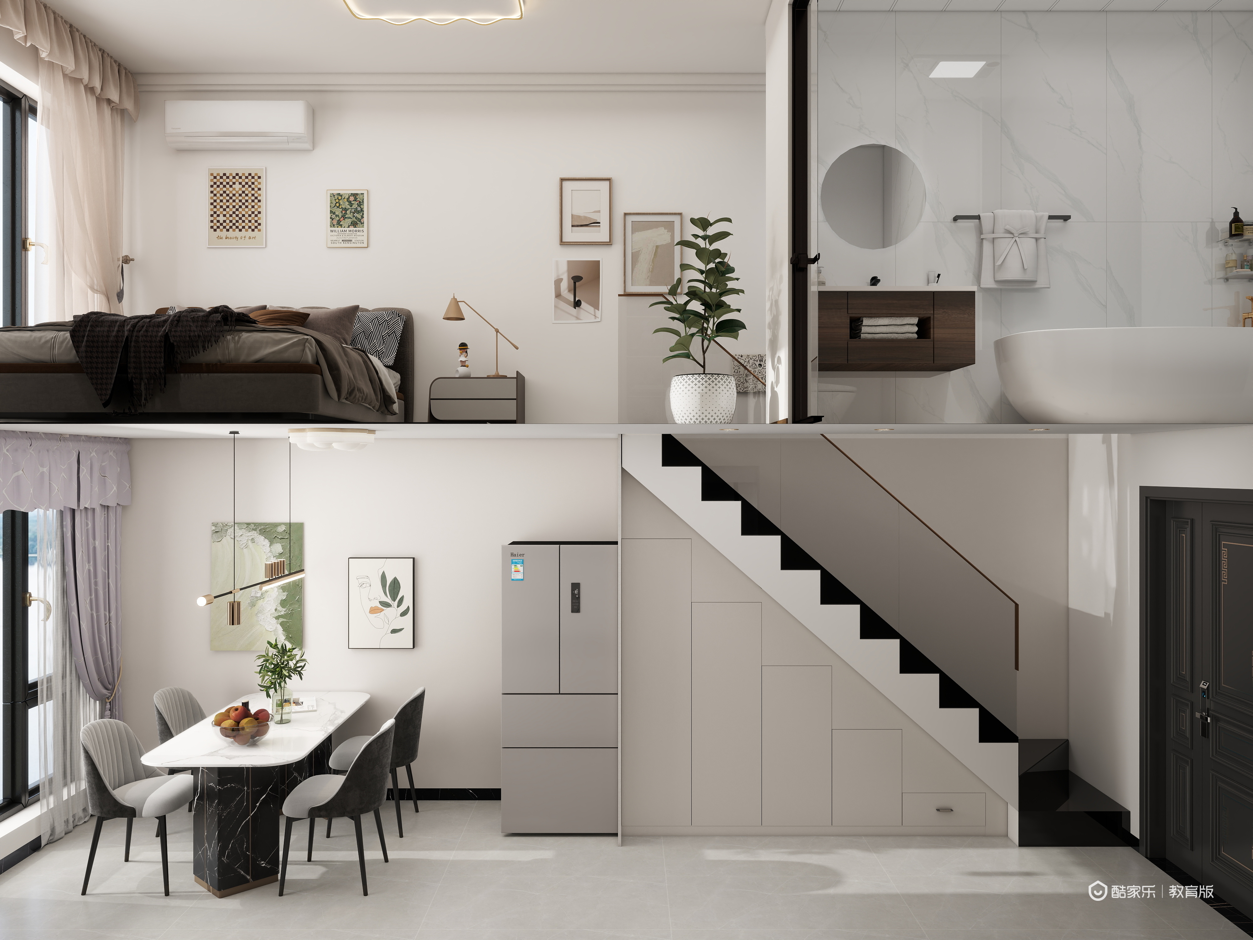 萌哩看海-现代简约复式22㎡装修效果图