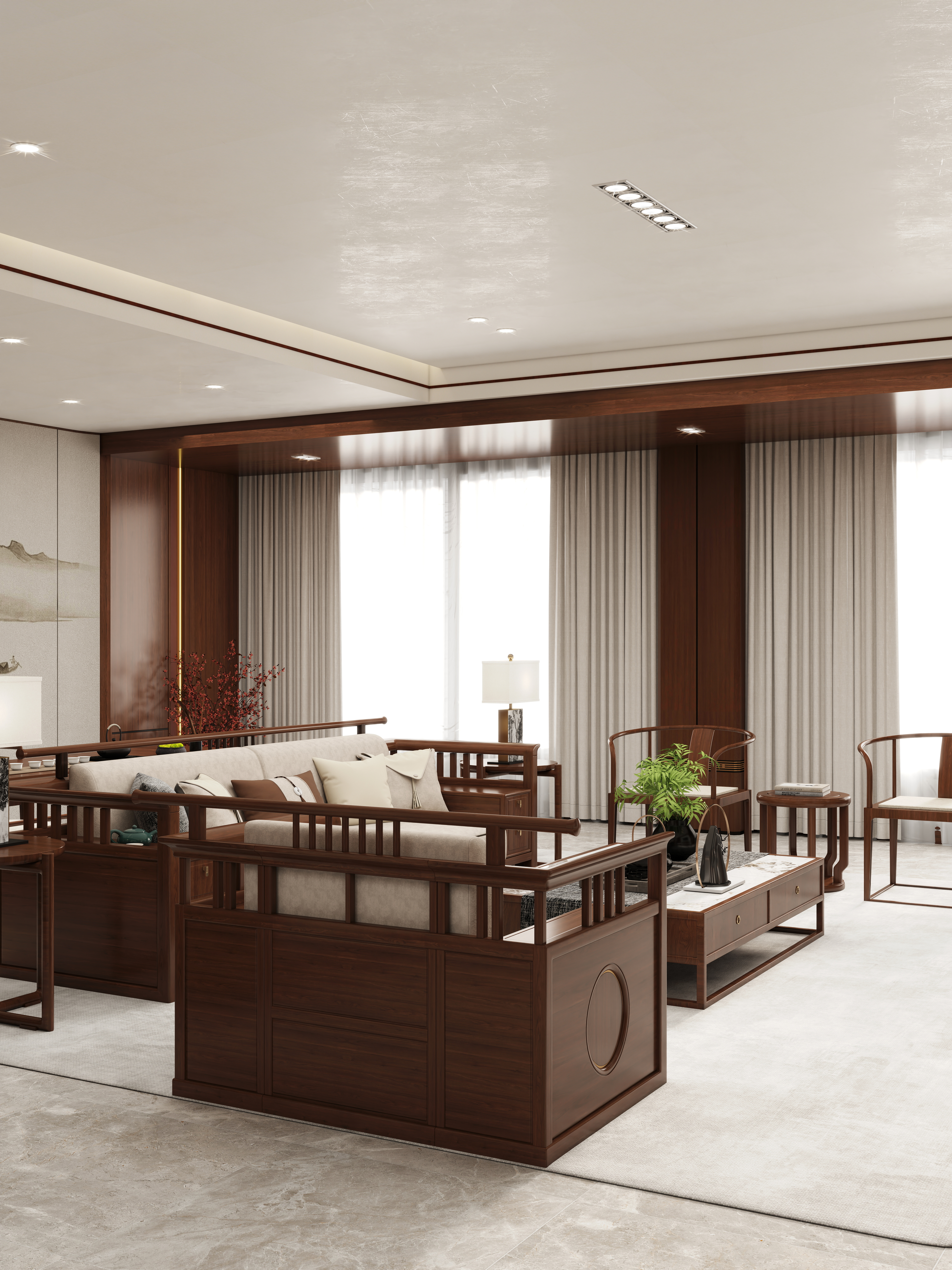 壹诺设计工作室-自建房-新中式装修效果图